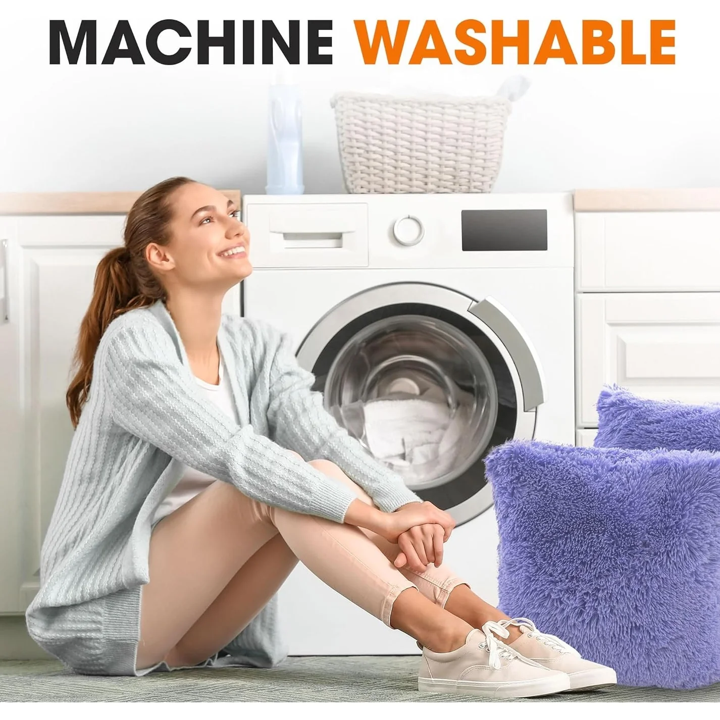 Cheer Collection Shaggy Long Hair Throw Pillows (Set of 2)