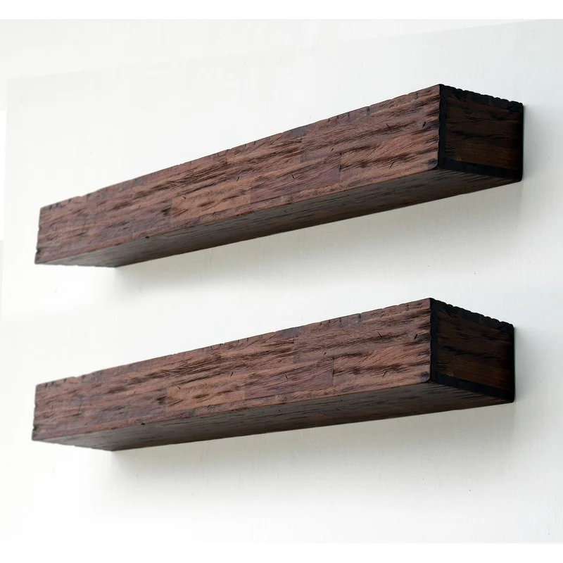 Distressed Acacia Wood Floating Wall Shelves (Set of 2)
