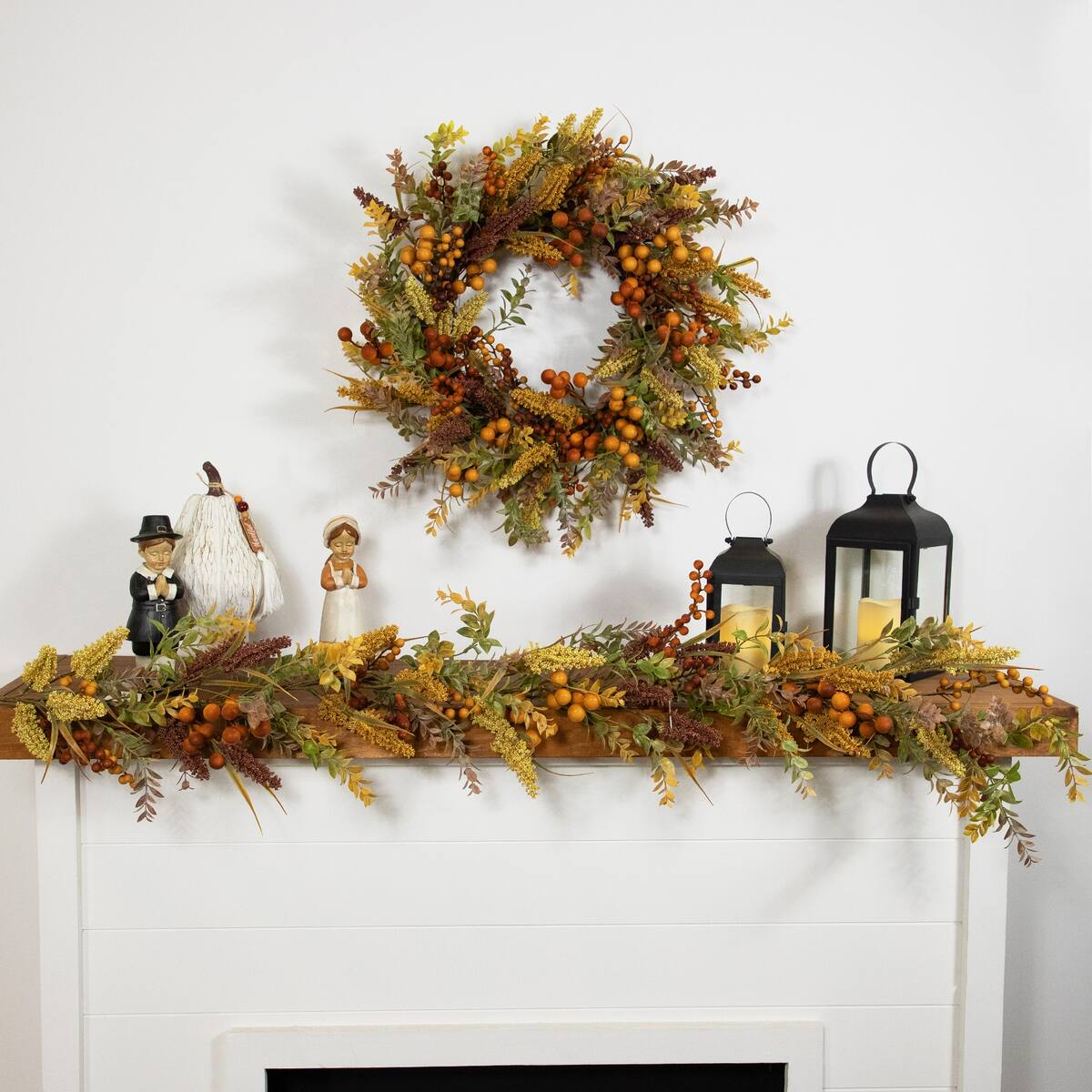 Real Touch™️ Mixed Foliage and Berries Artificial Fall Harvest Wreath - 24