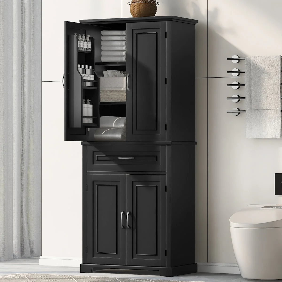 Bathroom Storage Cabinet with Doors and Drawer, Multiple Storage Space, Adjustable Shelf