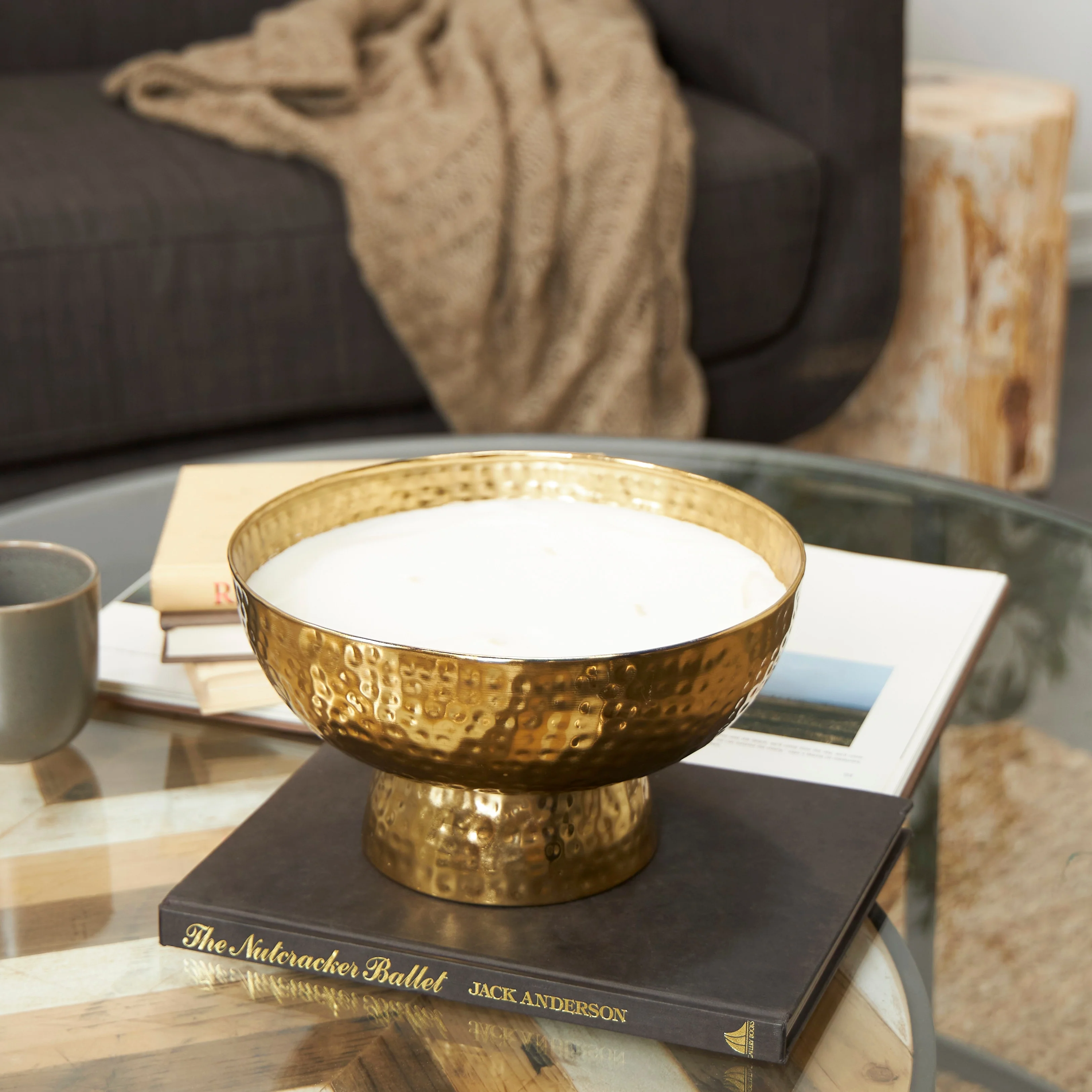 Gold or Copper or Silver Metal Scented Wide Hammered 70 oz 4 Wick Candle with White Wax
