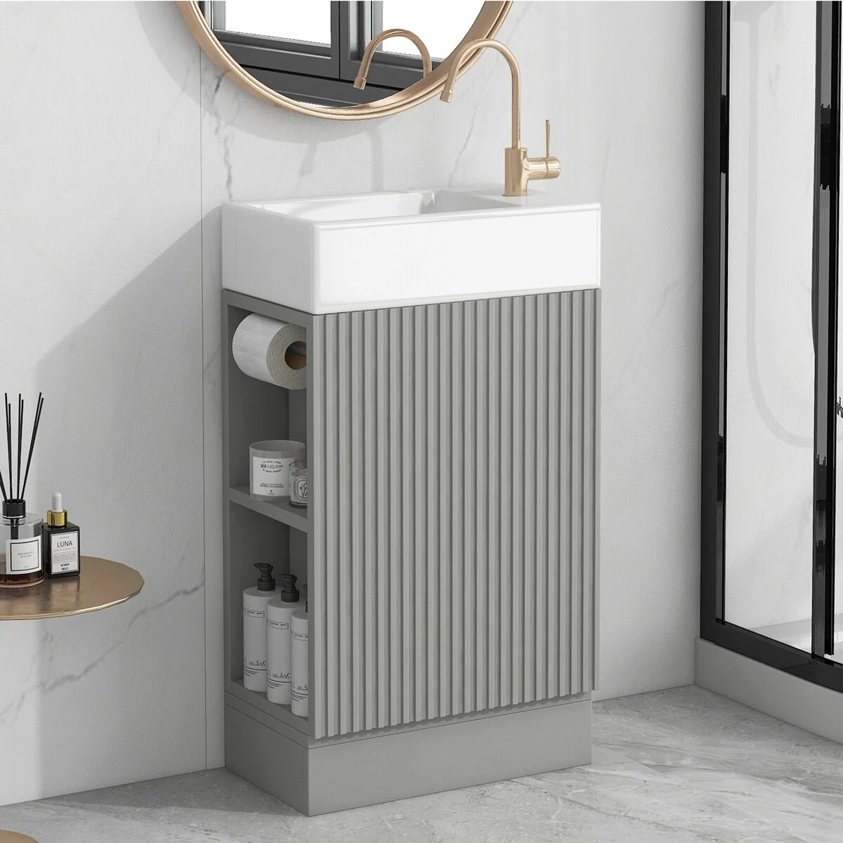18.6 in. W x 10.6 in. D x 33.2 in. H Bathroom Vanity with Sink and Two-tier Shelves