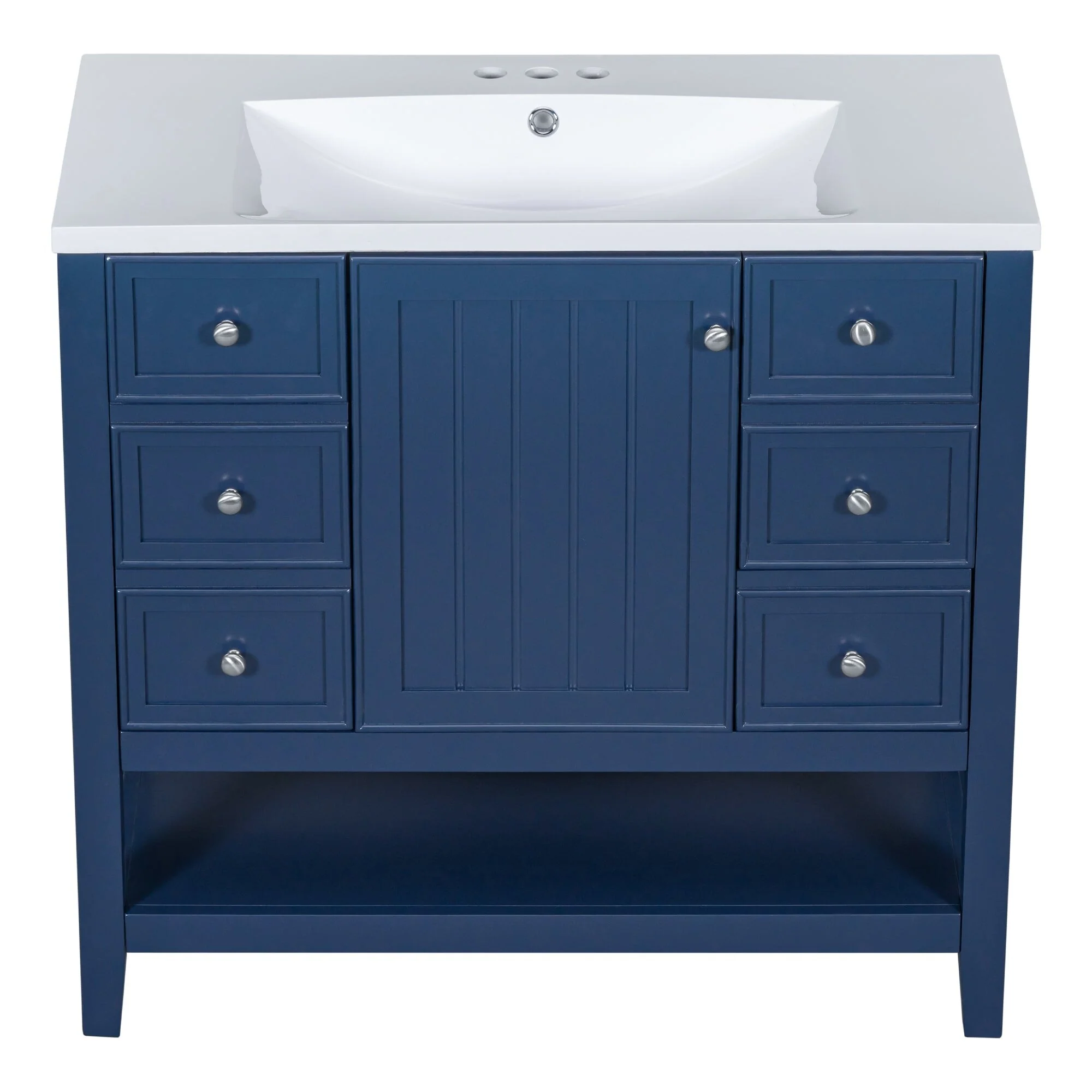 36 Inch Freestanding Bathroom Vanity Set with Drawers and Ceramic Sink