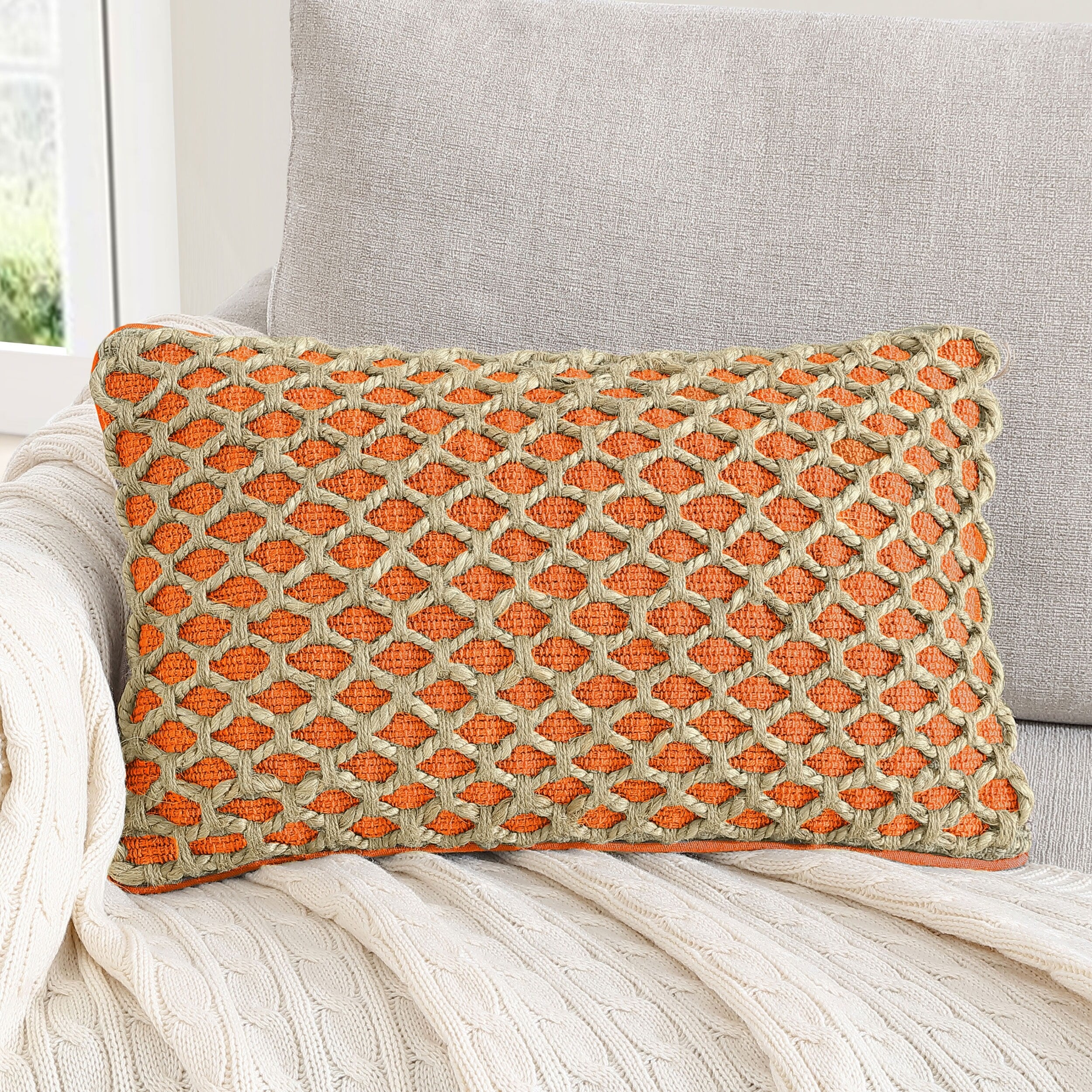Boho Living Jada Braided Cotton/Jute Throw Pillow Covers