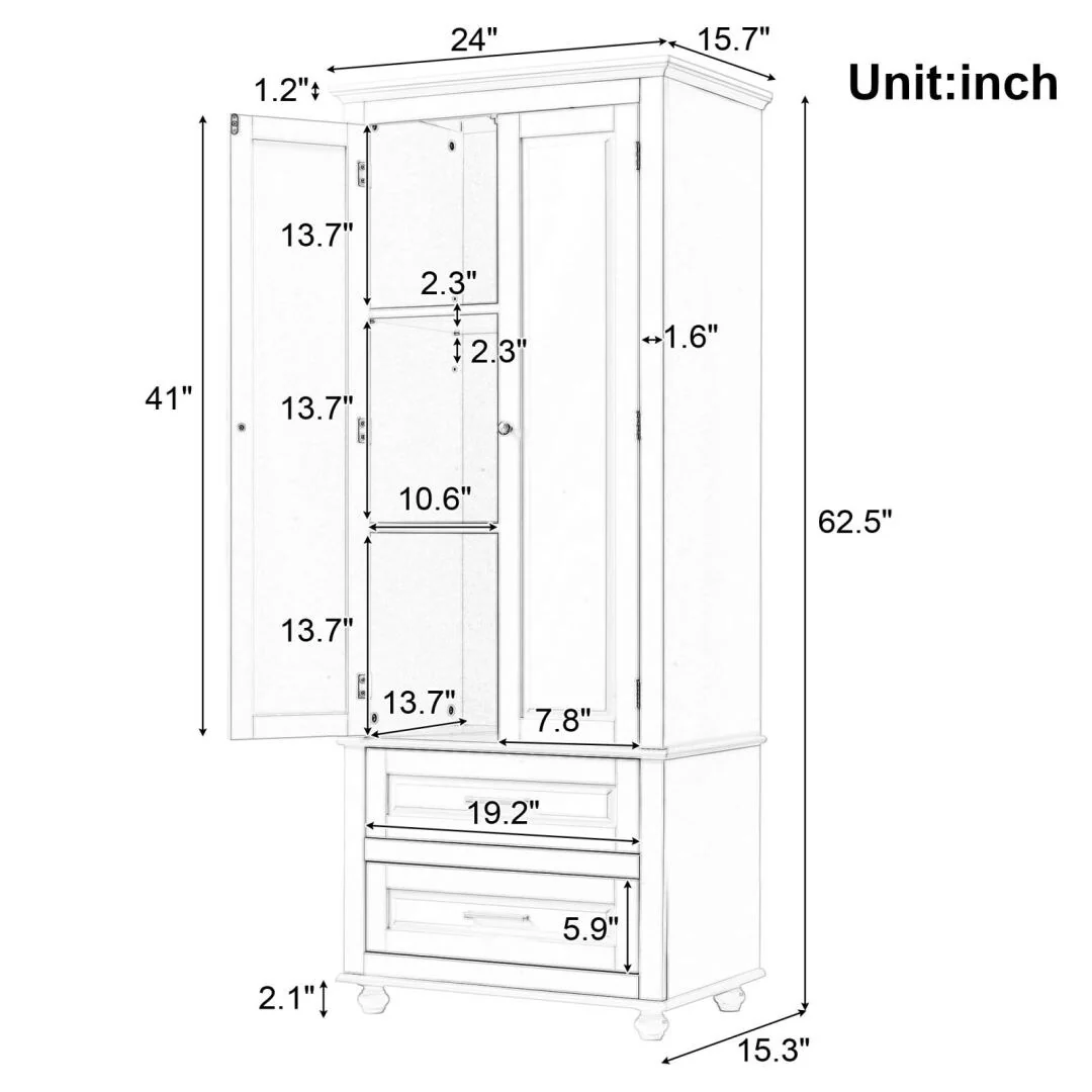 Tall Storage Cabinet with Two Drawers for Bathroom