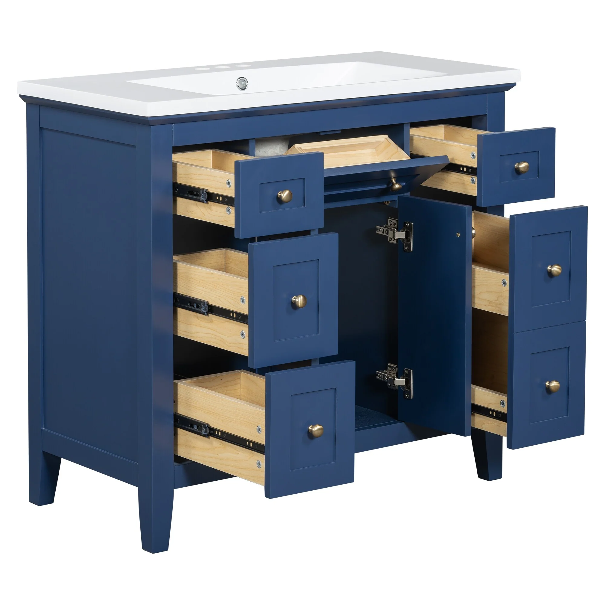 Modern Freestanding Single Bathroom Cabinet with 6 Drawers 2 Cabinets