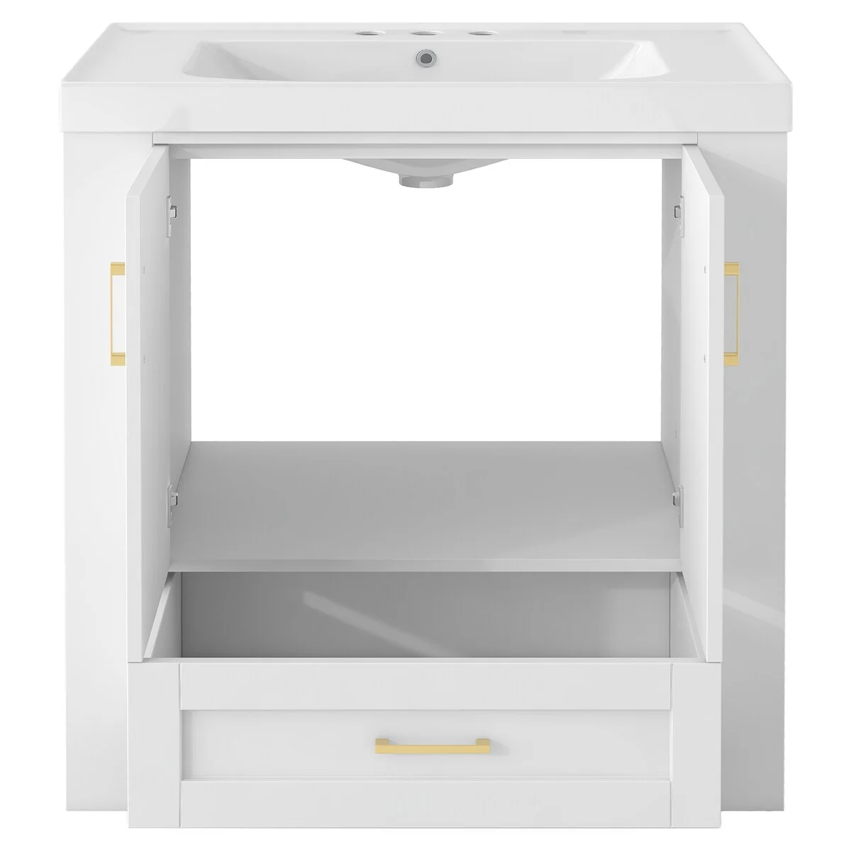 30 in. W x 18.1 in. D x 31.5 in. H Bath Vanity with White Resin Sink and Double-sided Storage Shelf