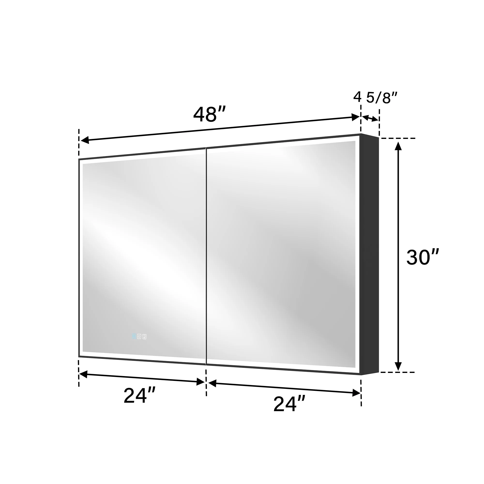 30'' H Recessed Or Surface Wall Mounted LED Mirror Cabinet With Mirror And Adjustable Shelves,Black Frame