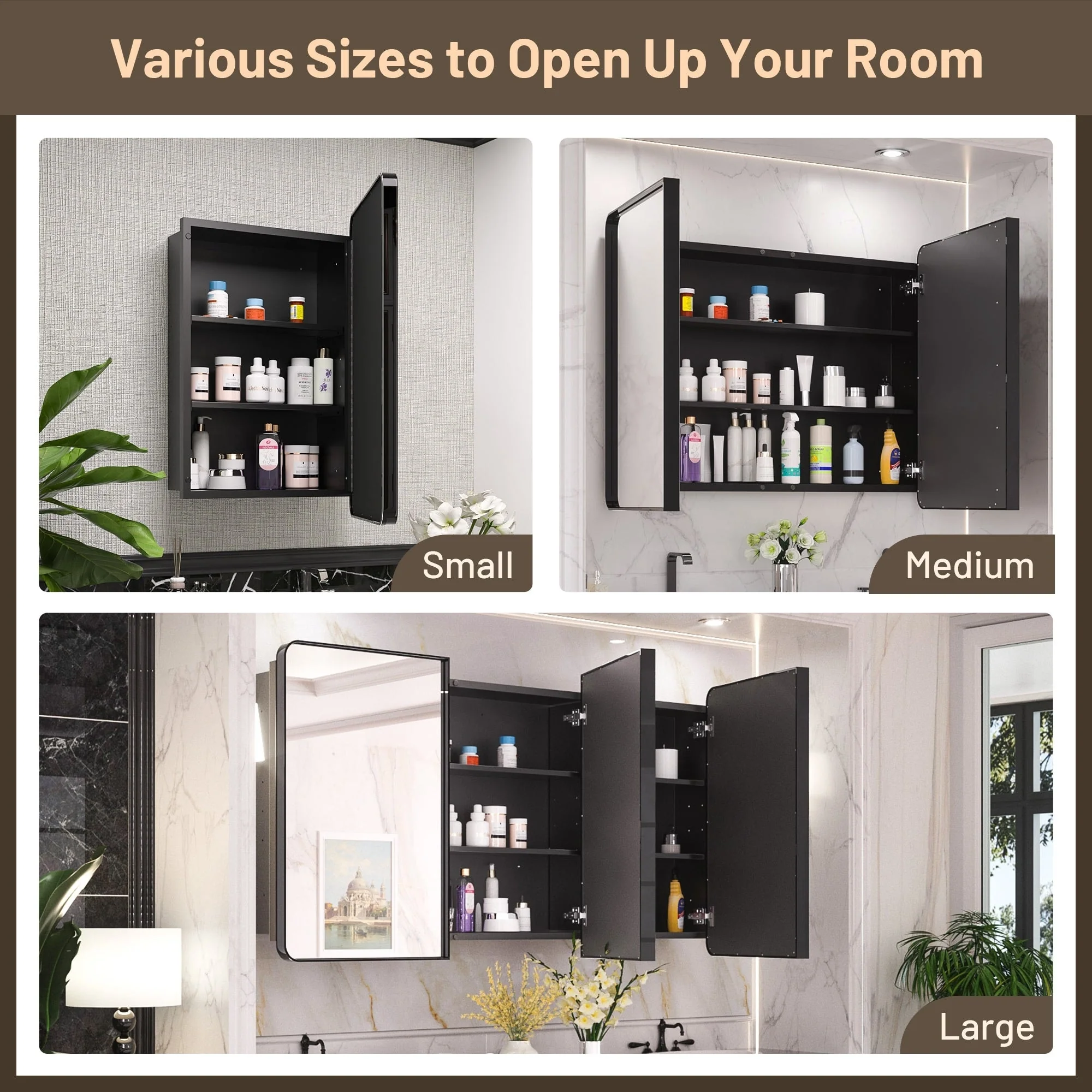 KEONJINN Medicine Cabinets for Bathroom with Mirror, Stainless Steel 1-3 Framed Doors