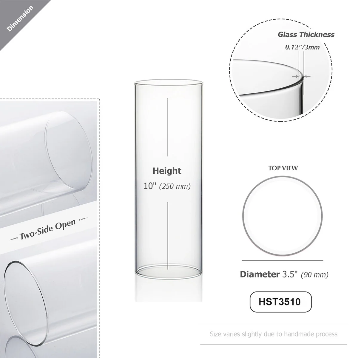 Clear Glass Cylinder Hurricane Chimney Tube, Candle Cover - 1 Piece