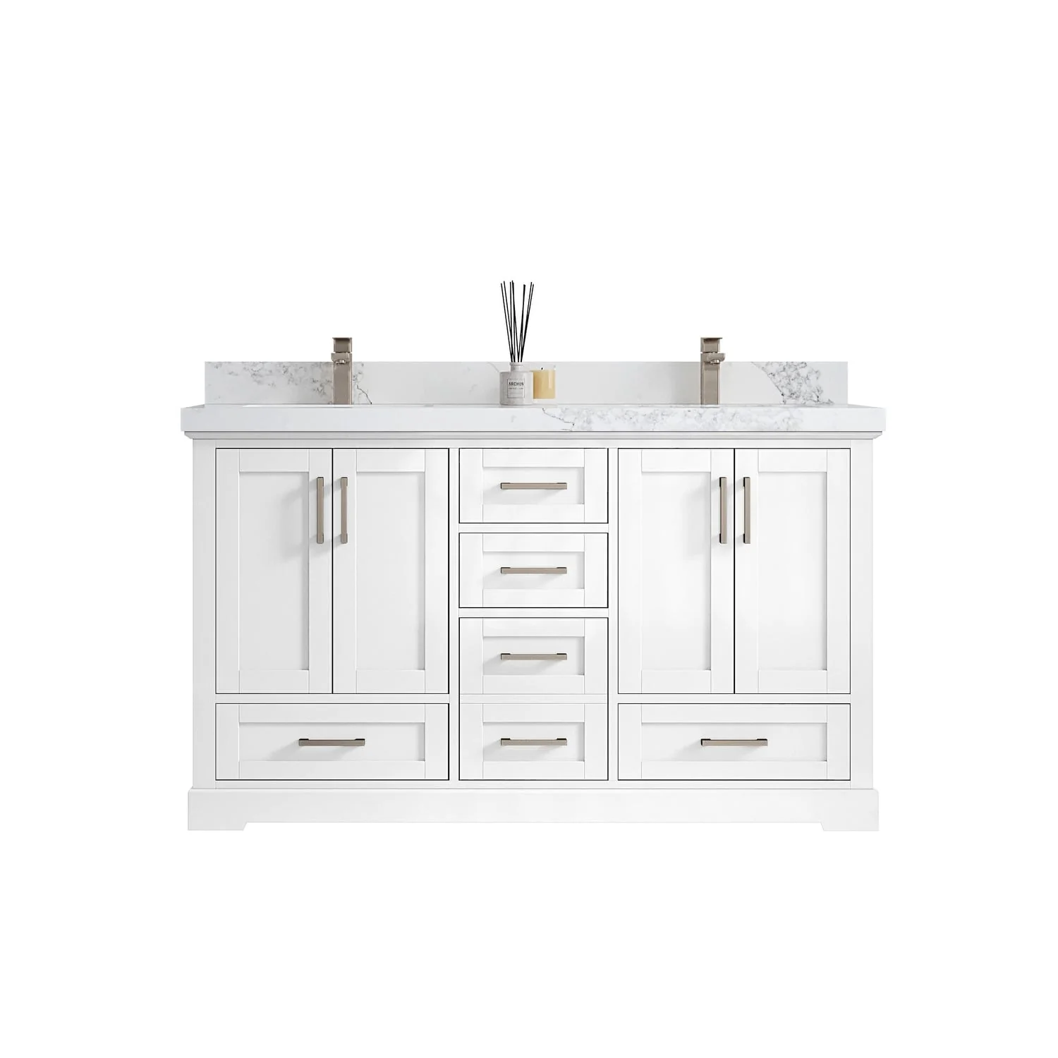 Willow Collection 60 in W x 22 in D x 36 in H Boston Double Bowl Sink Bathroom Vanity with Countertop