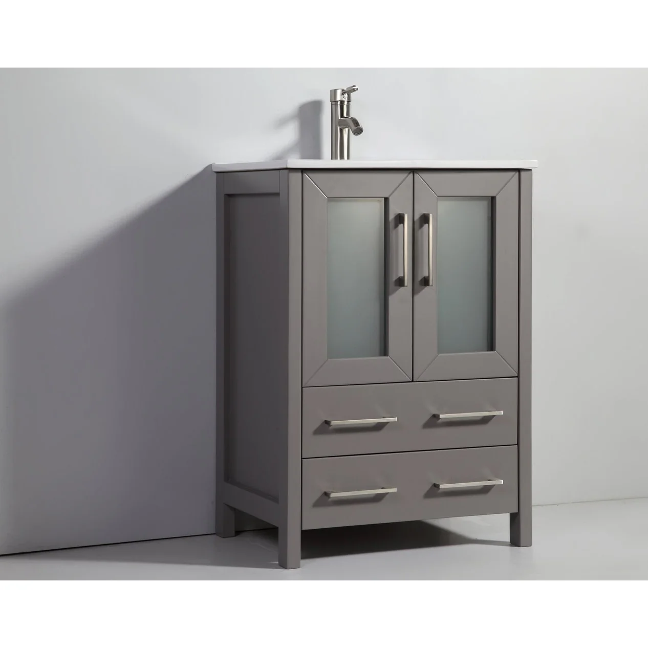 Vanity Art 24-Inch Single Sink Bathroom Vanity Set 2 Drawers, 1 Cabinet, 1 Shelf, Soft-Closing Doors with Free Mirror