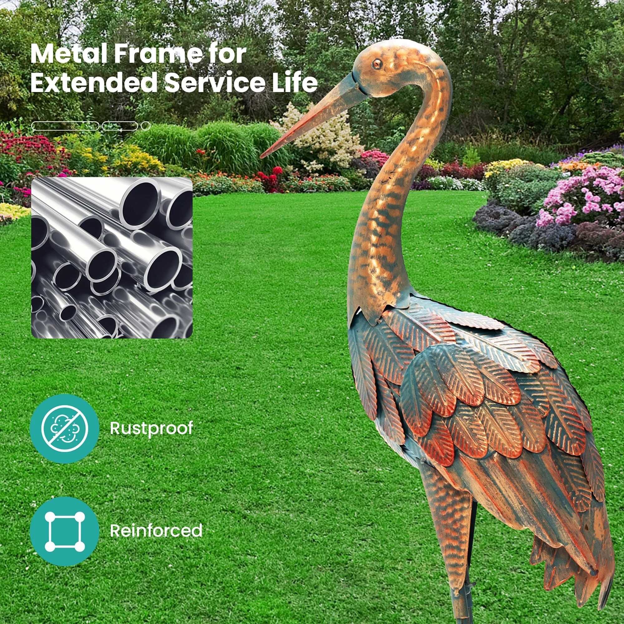 Costway 2-Piece Metal Crane/Flamingo Garden Statue Sculpture Set
