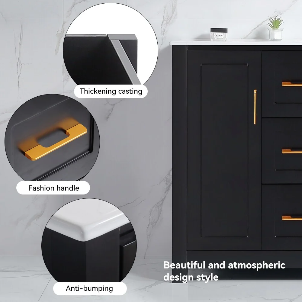 Bathroom Vanity with Single Sink, Wood Storage Cabinet with 2 Soft Closing Doors, Freestanding Vanity Cabinet with 3 Drawers