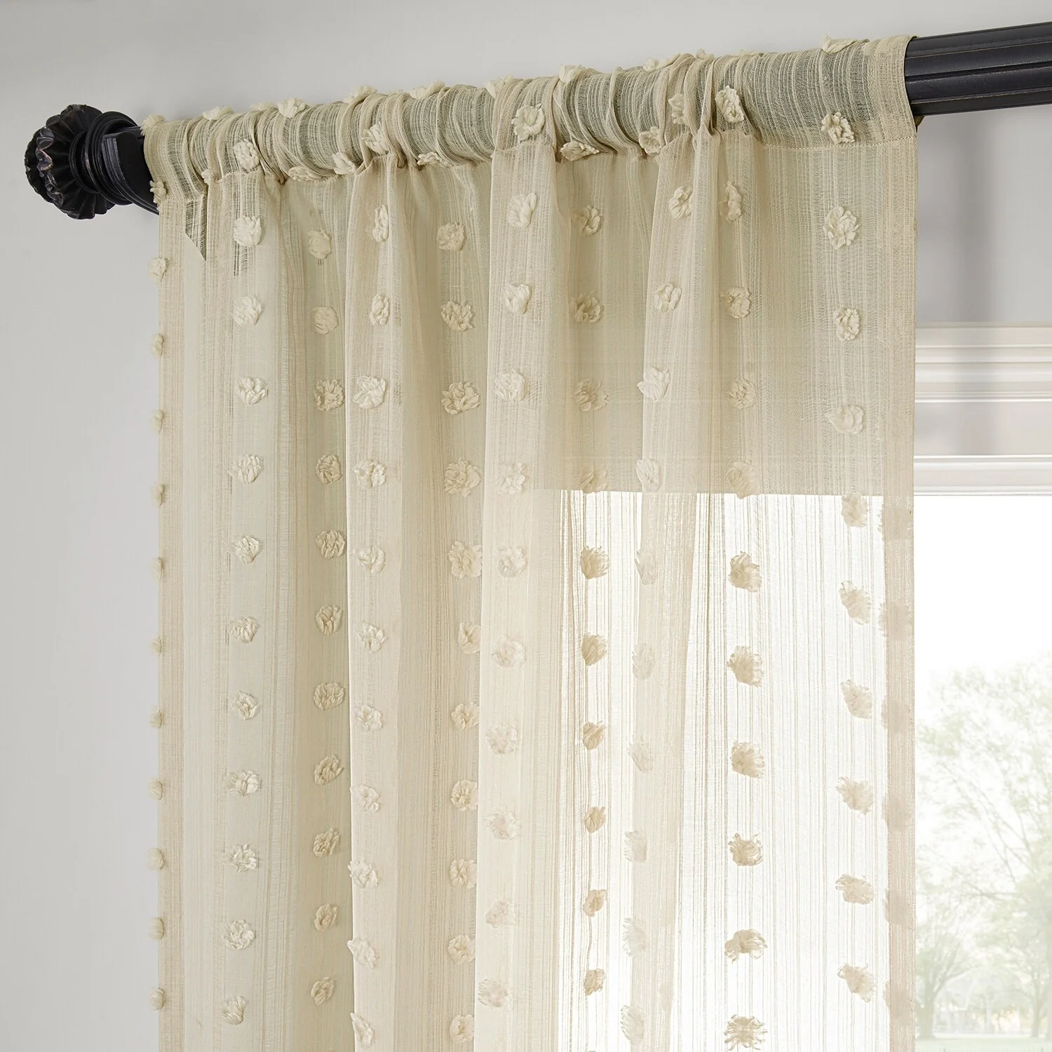 Exclusive Fabrics Strasbourg Dot Patterned Faux Linen Sheer Curtain (1 Panel)