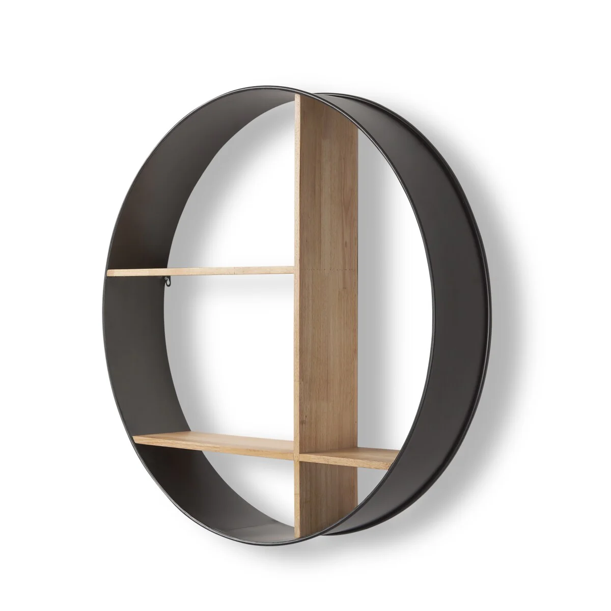 Hector Brown Wood With Black Metal Round Wall Shelving Unit