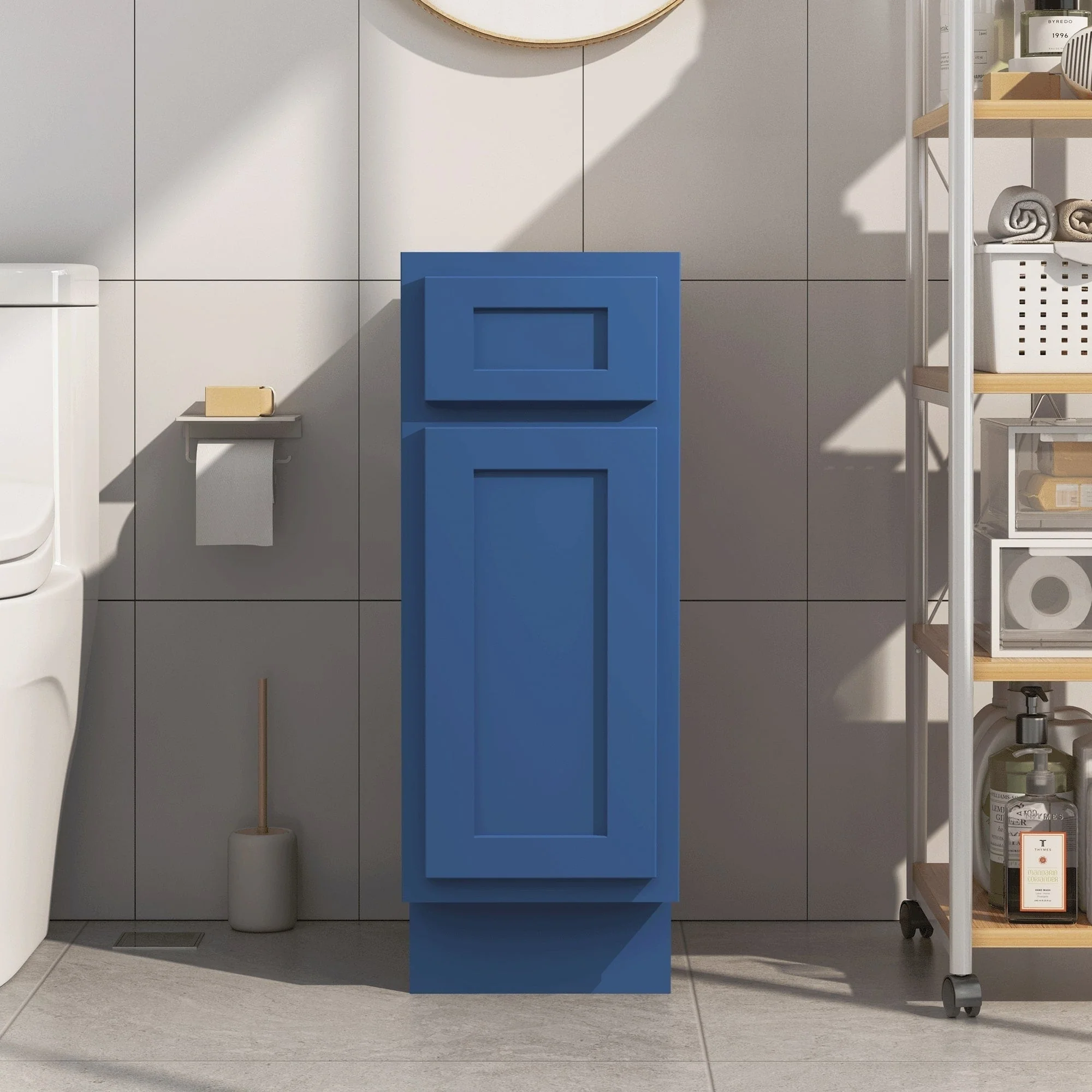 Vanity Art 12 Inch Bathroom Vanity Base Cabinet Single Right Offset Solid Wood Small Bathroom Storage Floor Cabinet