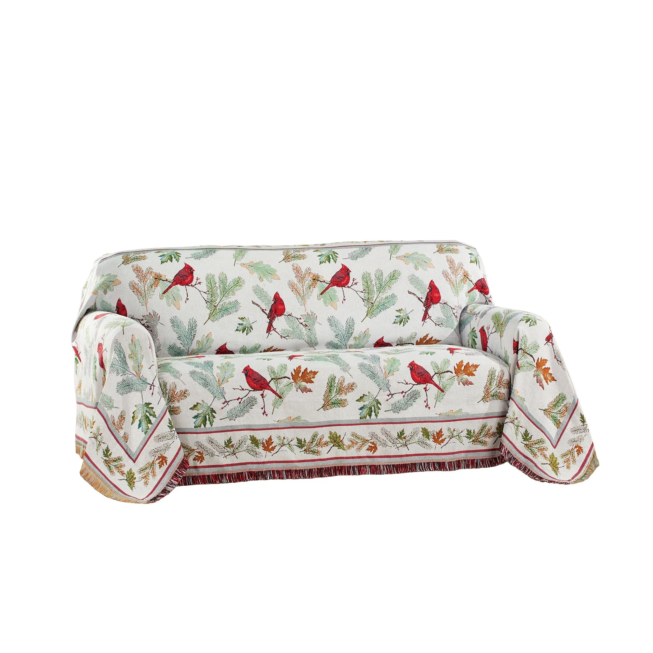 Cardinal and Leaf Fringe Border Tapestry Furniture Throw - Loveseat