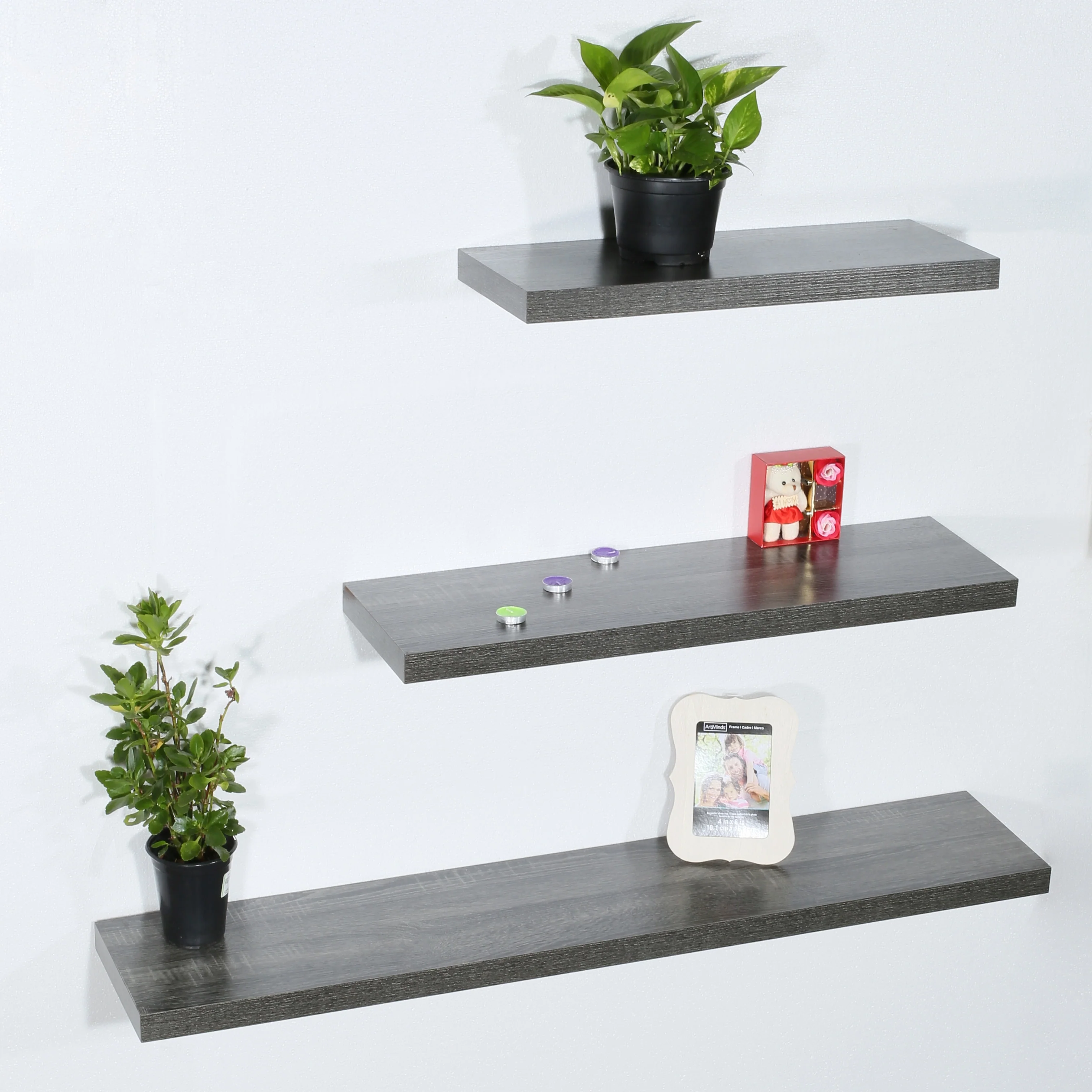 Set of 3 Modern and Contemporary Black Oak Floating Shelf - 47.2*9.25*1.5 inches