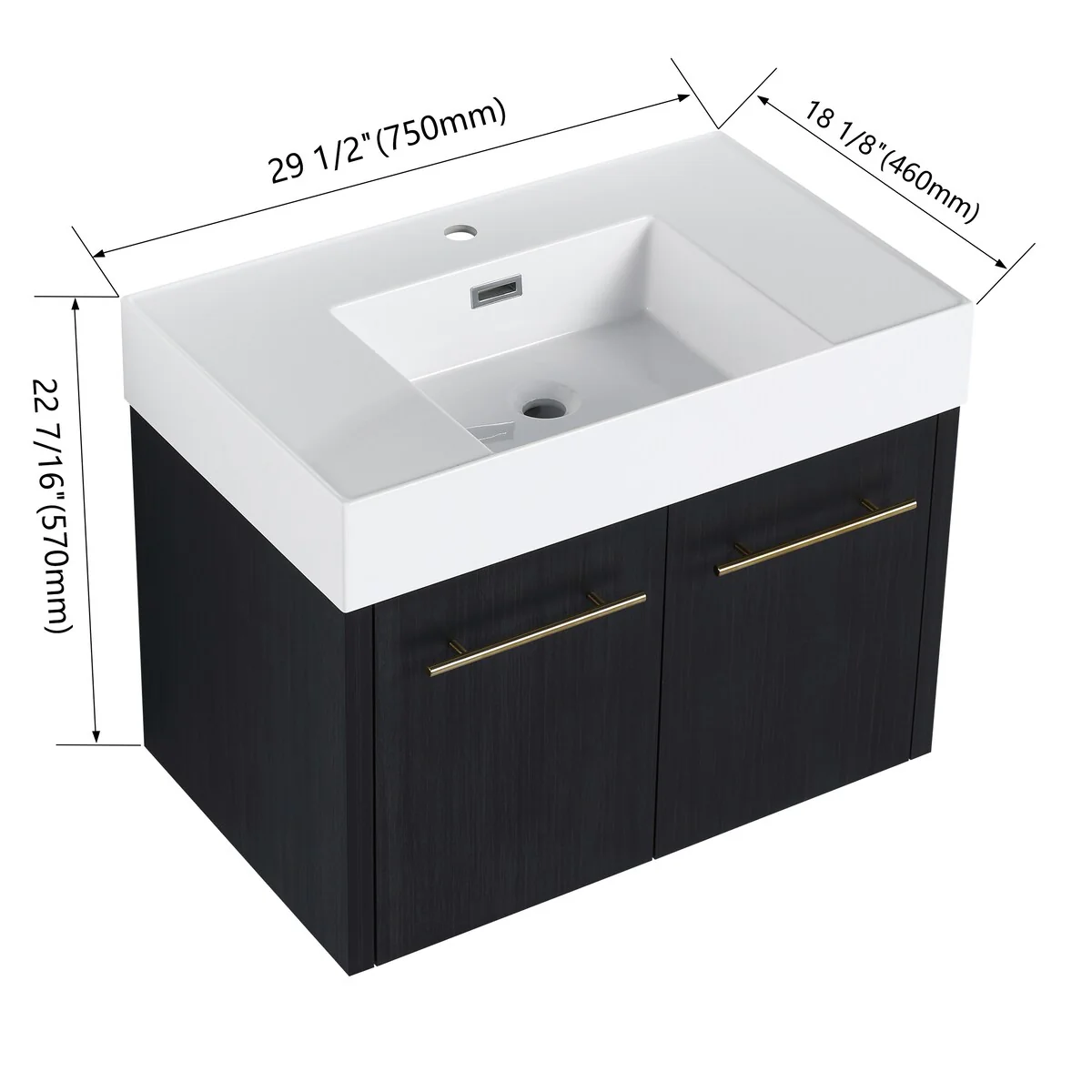 Bathroom Vanity With Sink In 24/30/36 Inch, Floating Bathroom Vanity with Soft Close Door