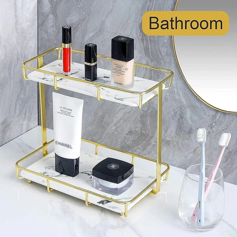 Bathroom Organizer Countertop Makeup Organizer Cosmetics Storage Display Rack 2 - Gold