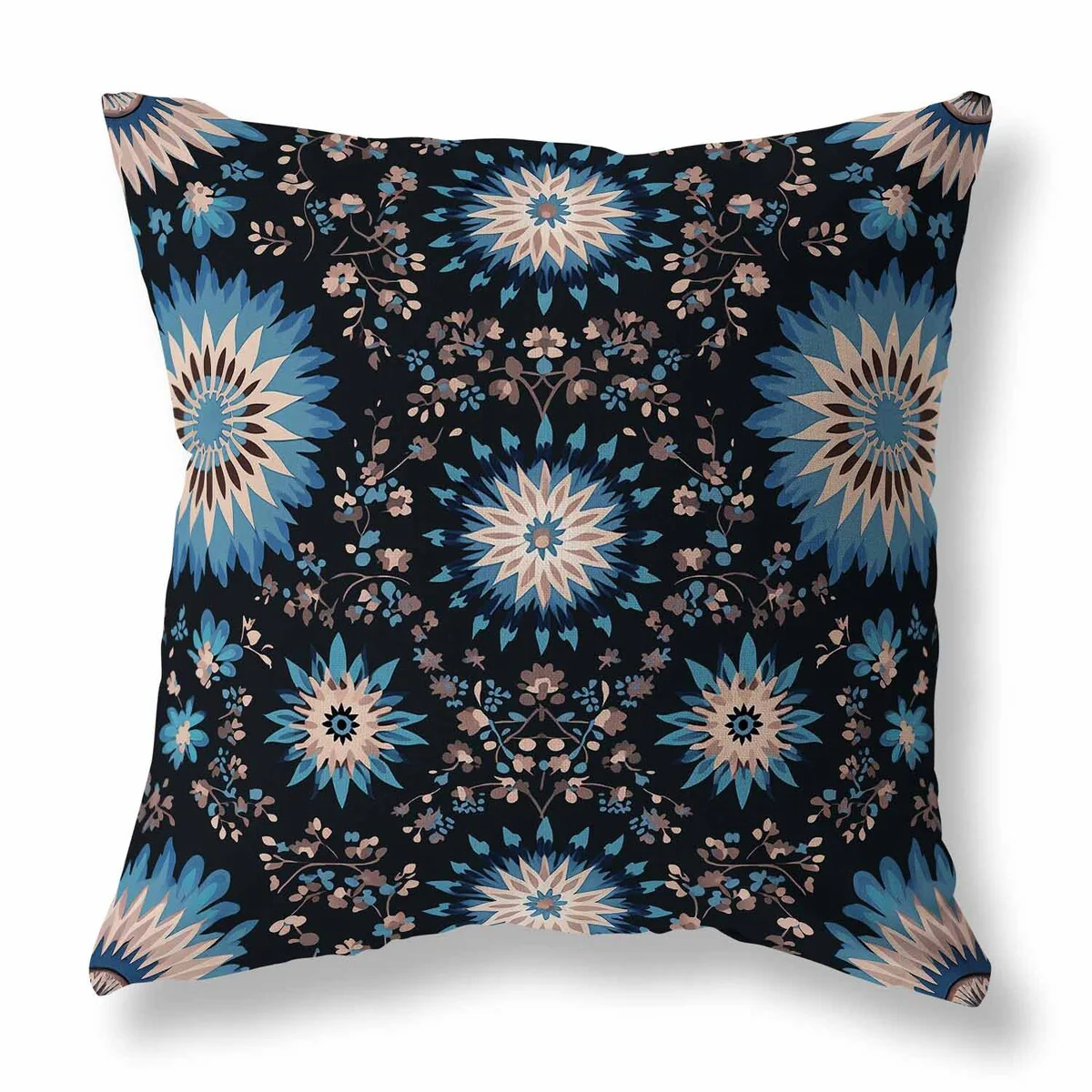 Black And Blue Delightful Dandelions Indoor/Outdoor Throw Pillow Zipper