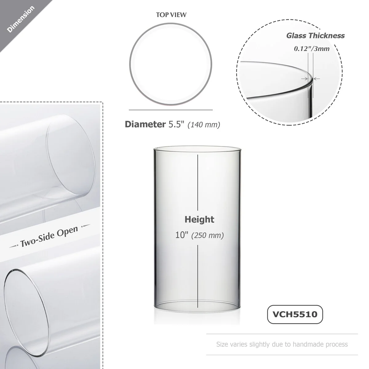 Clear Glass Cylinder Hurricane Chimney Tube, Candle Cover - 1 Piece