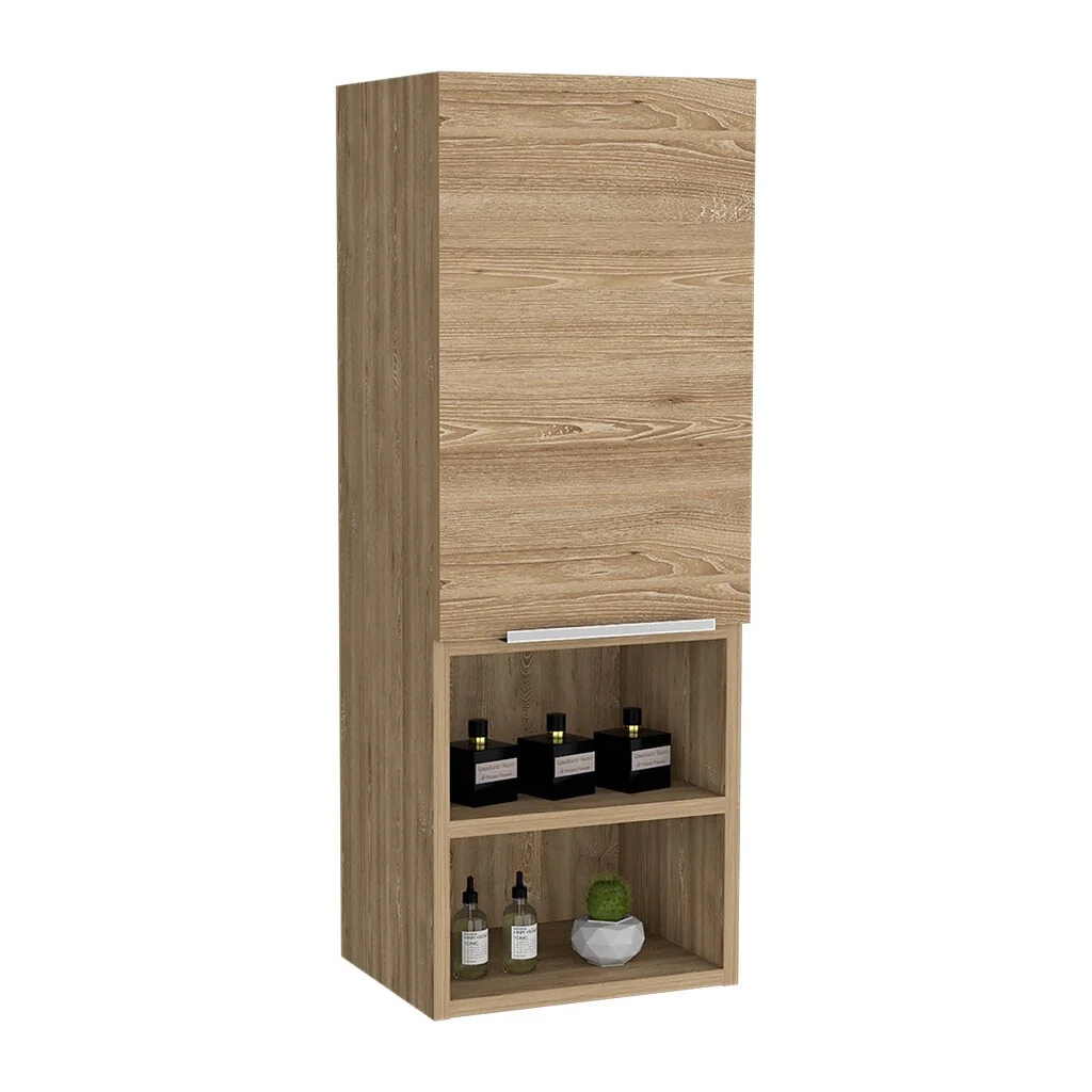 Modern Wood Medicine Cabinet, Compact Bathroom Medicine Cabinet with 1 Door and Open Shelves, 32.08 