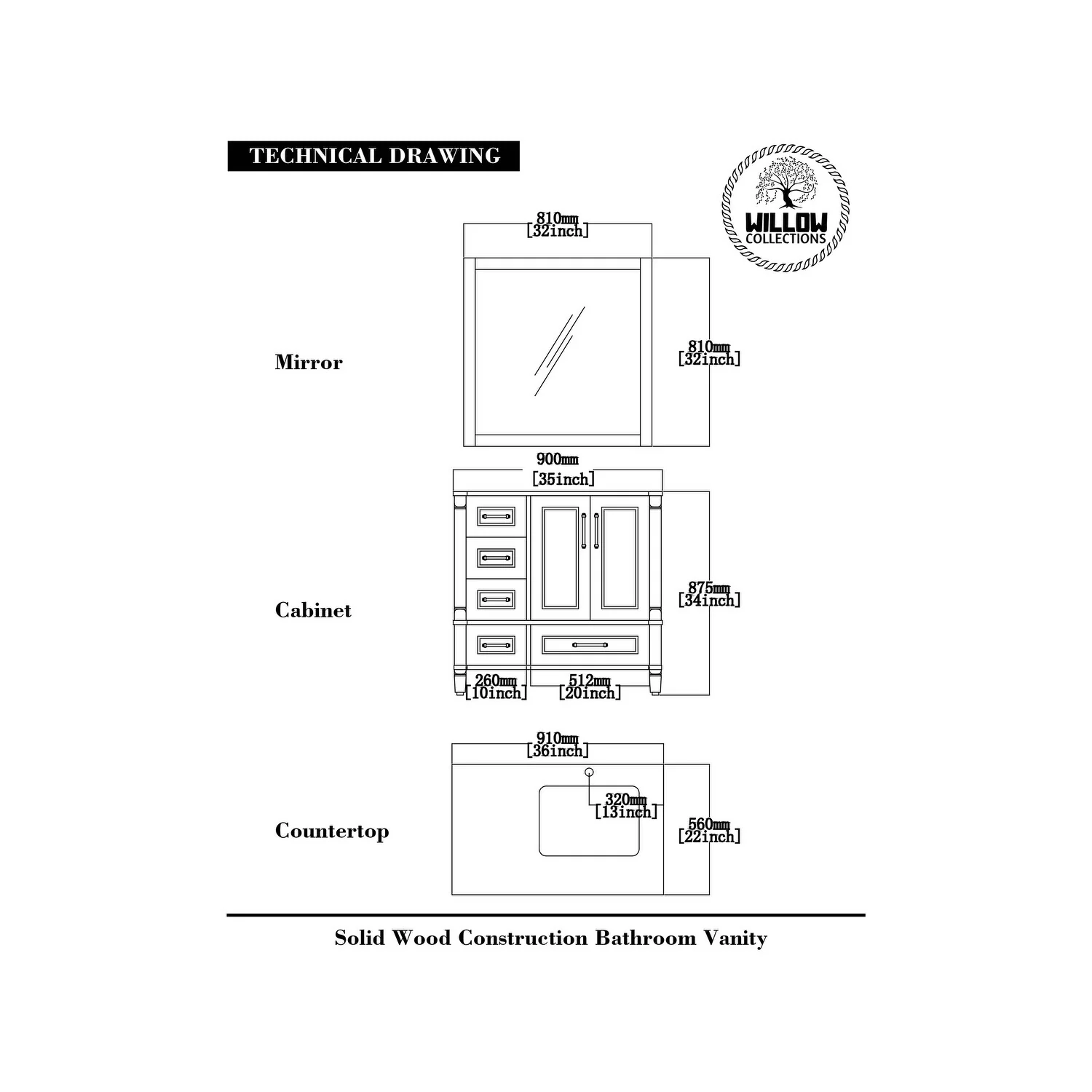 Willow Collections 36 in. W x 22 in. D Aberdeen Right Offset Sink Bathroom Vanity with Countertop
