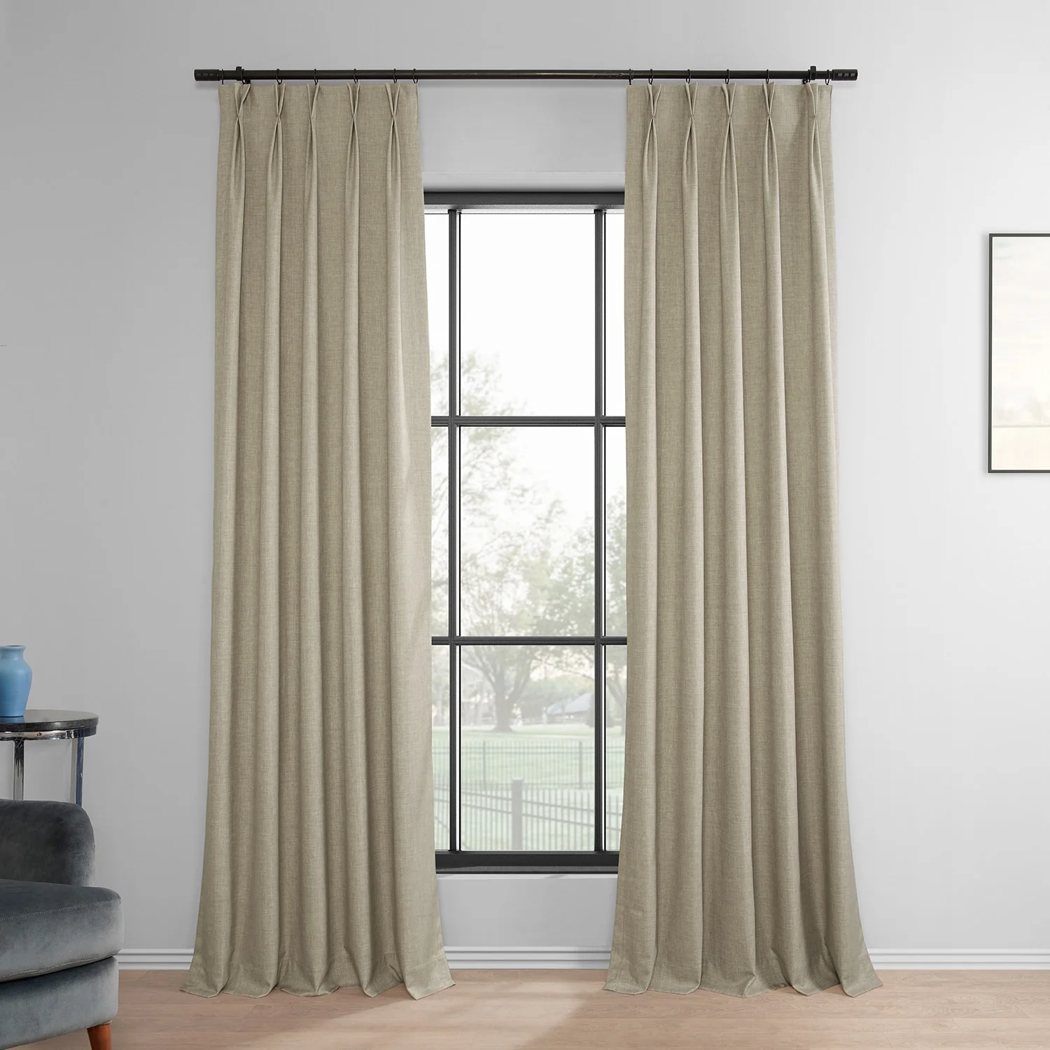 Exclusive Fabrics Solid Performance Linen French Pleated Thermal Blackout Curtains for Bedroom & Living Room Curtains (1 Panel)