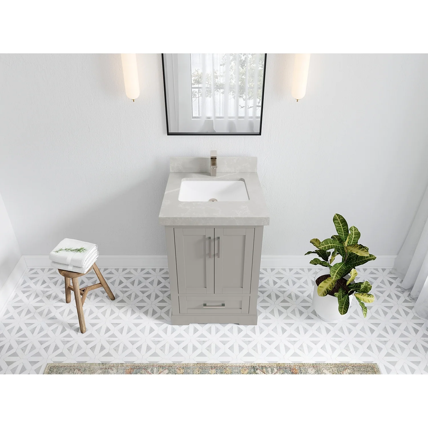 Willow Collection 30 in W x 22 in D x 36 in H Reeded Boston Single Bowl Sink Bathroom Vanity with Quartz or Marble Countertop