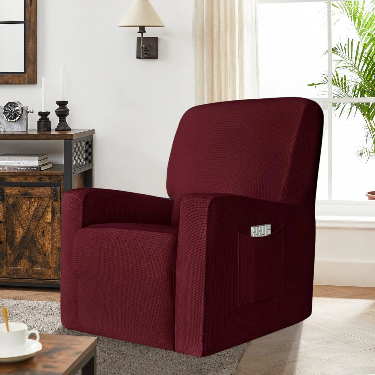 Enova Home Stretch Spandex Jacquard Recliner Chair Slipcovers with Elastic Bottom Side Pocket - N/A