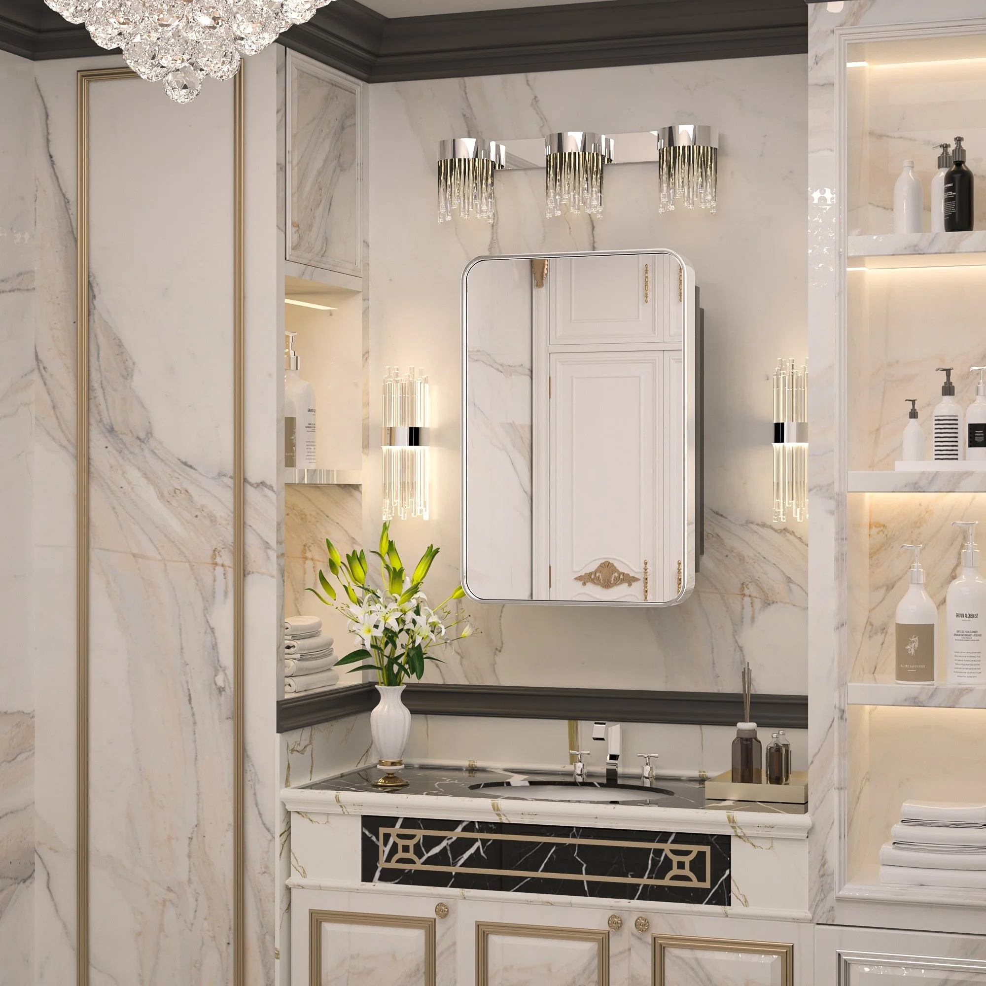 KEONJINN Medicine Cabinets for Bathroom with Mirror, Stainless Steel 1-3 Framed Doors