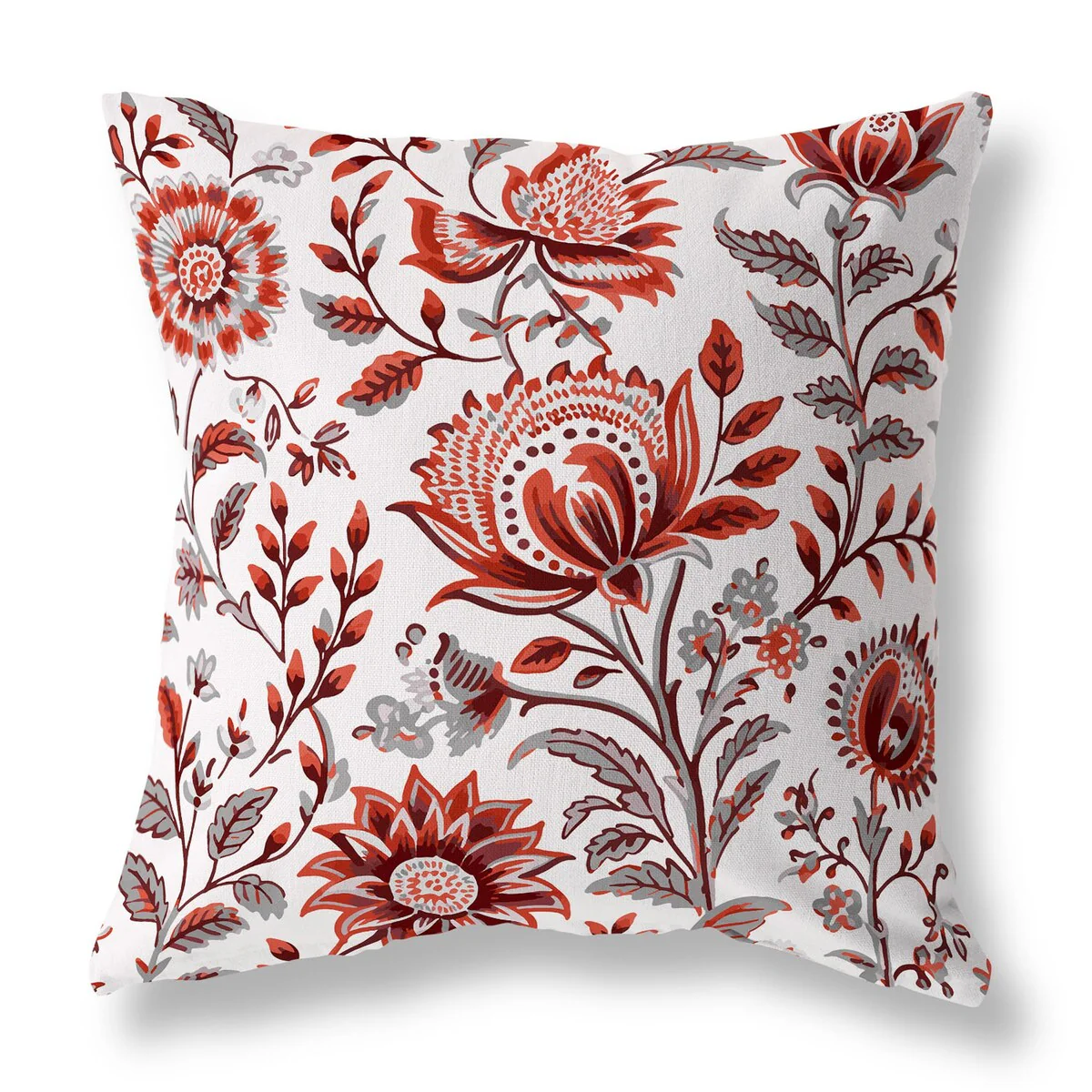 Red And Grey Sanganeri Block Print Indoor/Outdoor Throw Pillow Zipper