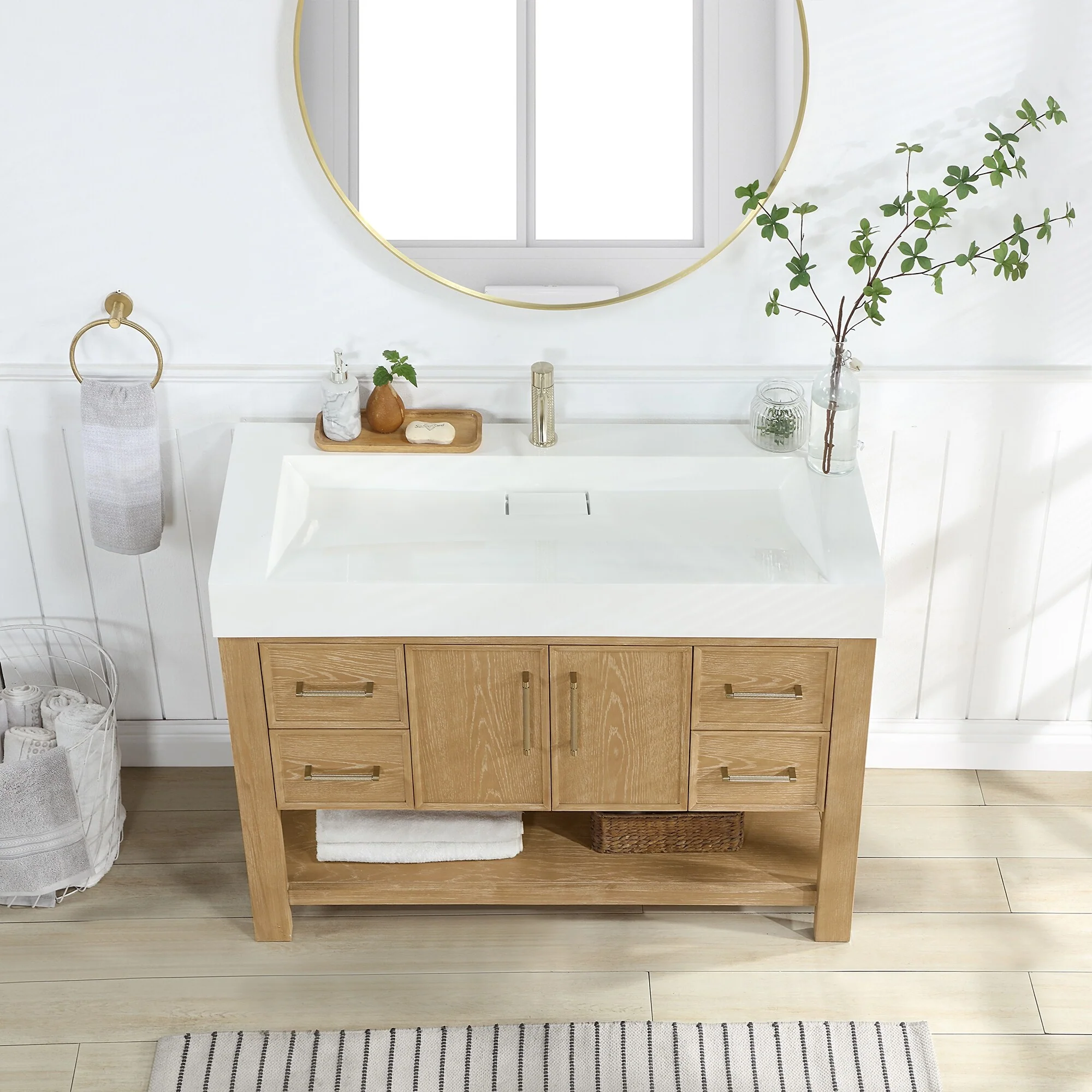Vera Bath Vanity with Integrated Stone Sink Top and Mirror