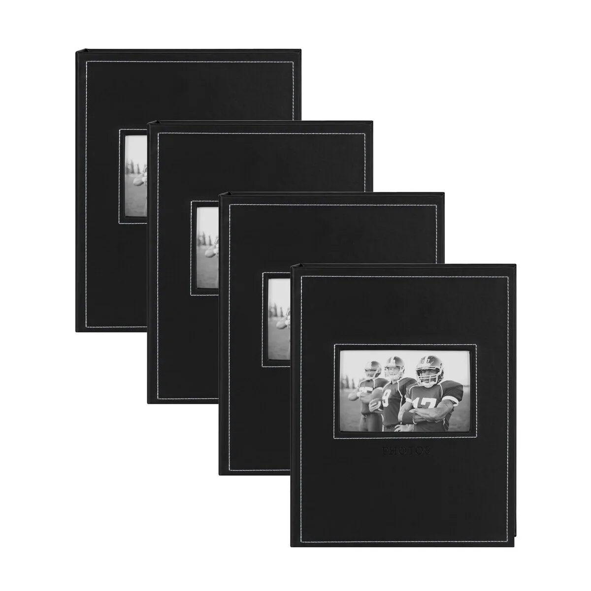 DesignOvation Debossed Black Faux Leather Photo Album (Pack of 4)