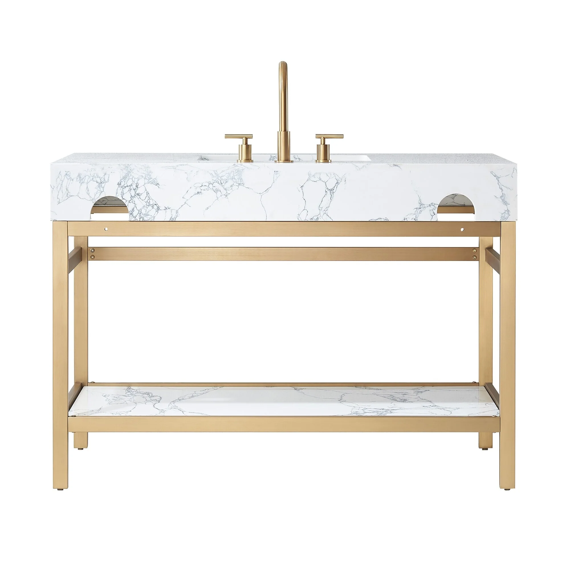 Ecija Bath Vanity, Metal Support with Composite Stone Top, no Mirror