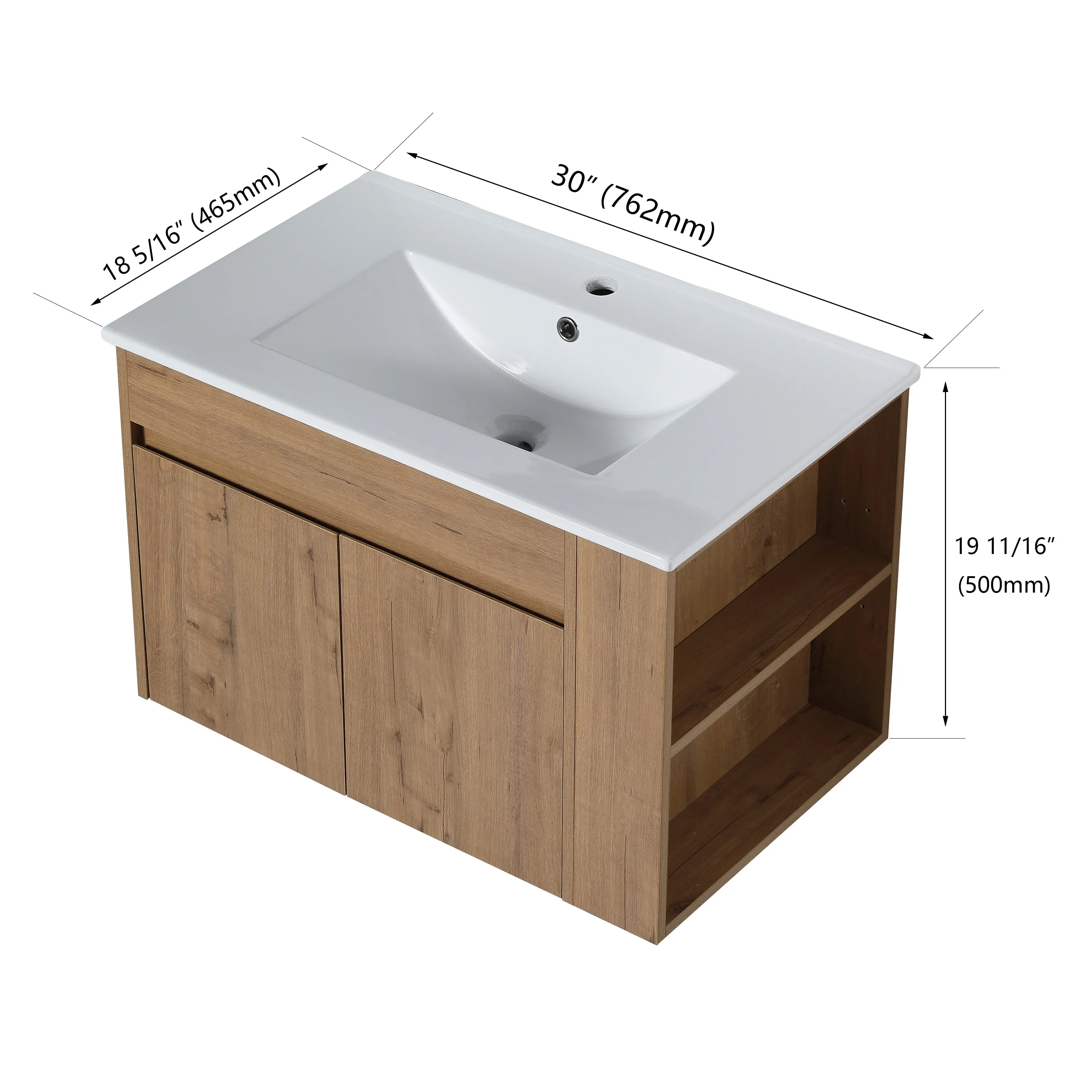 Beingnext 30 Inch Bathroom Vanity with Sink, Single Sink Floating Bathroom Vanity with Soft Close Door and Shelf