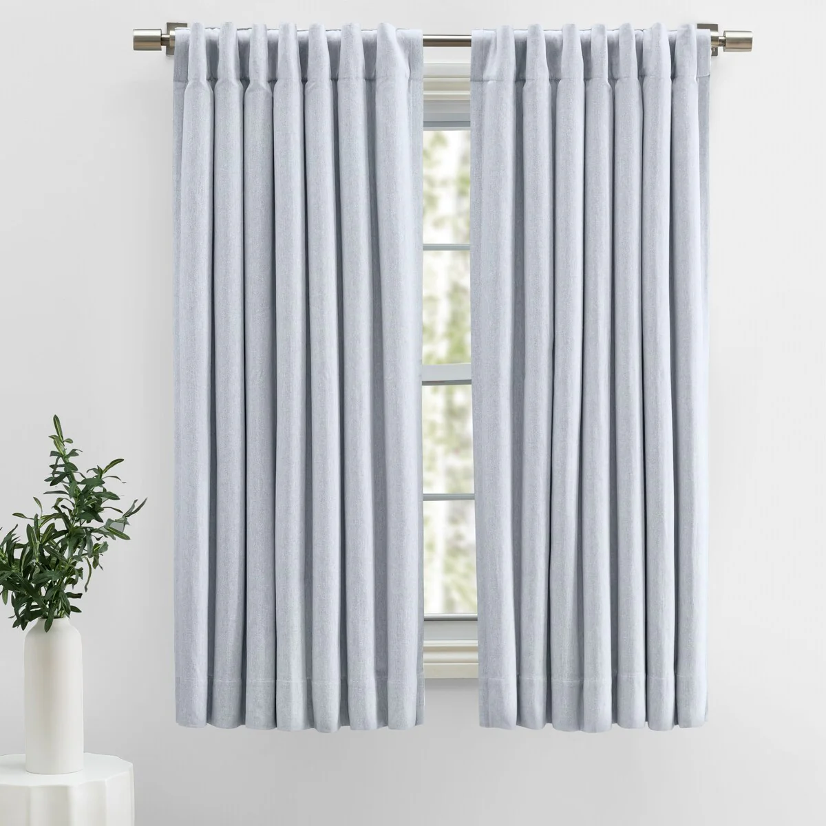 Herringbone Premium 100% Cotton Lined Rod Pocket W Back Tabs Short Curtain Panel