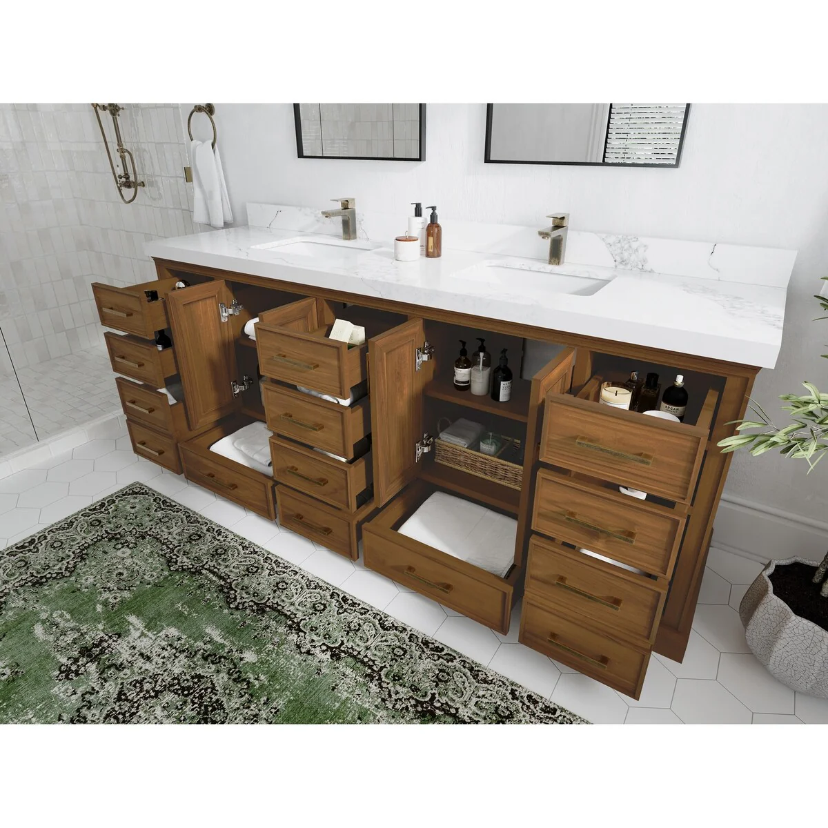 Willow Collections 84 in. W x 22 in. D Charlotte Teak Double Sink Bathroom Solid Teak Vanity with Countertop