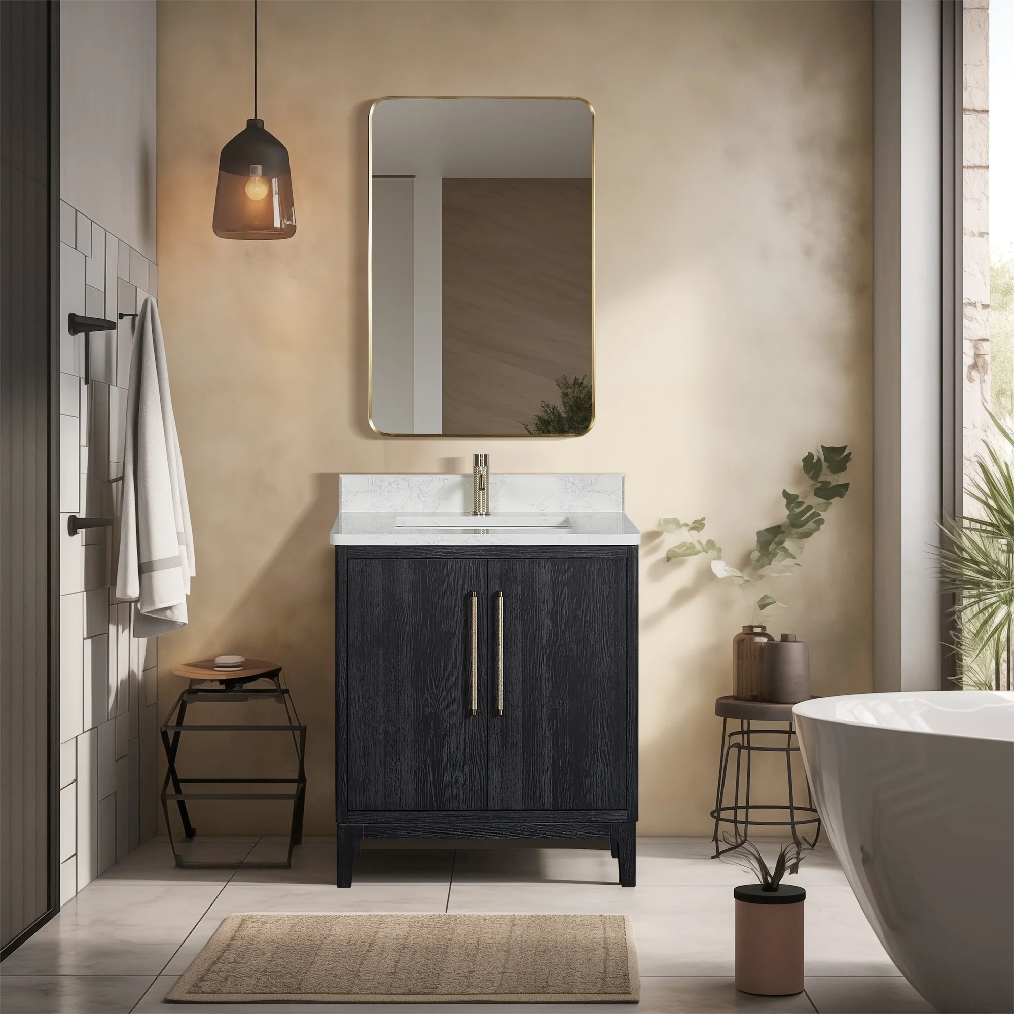 Gara Single Bath Vanity with Composite Stone Top and Mirror