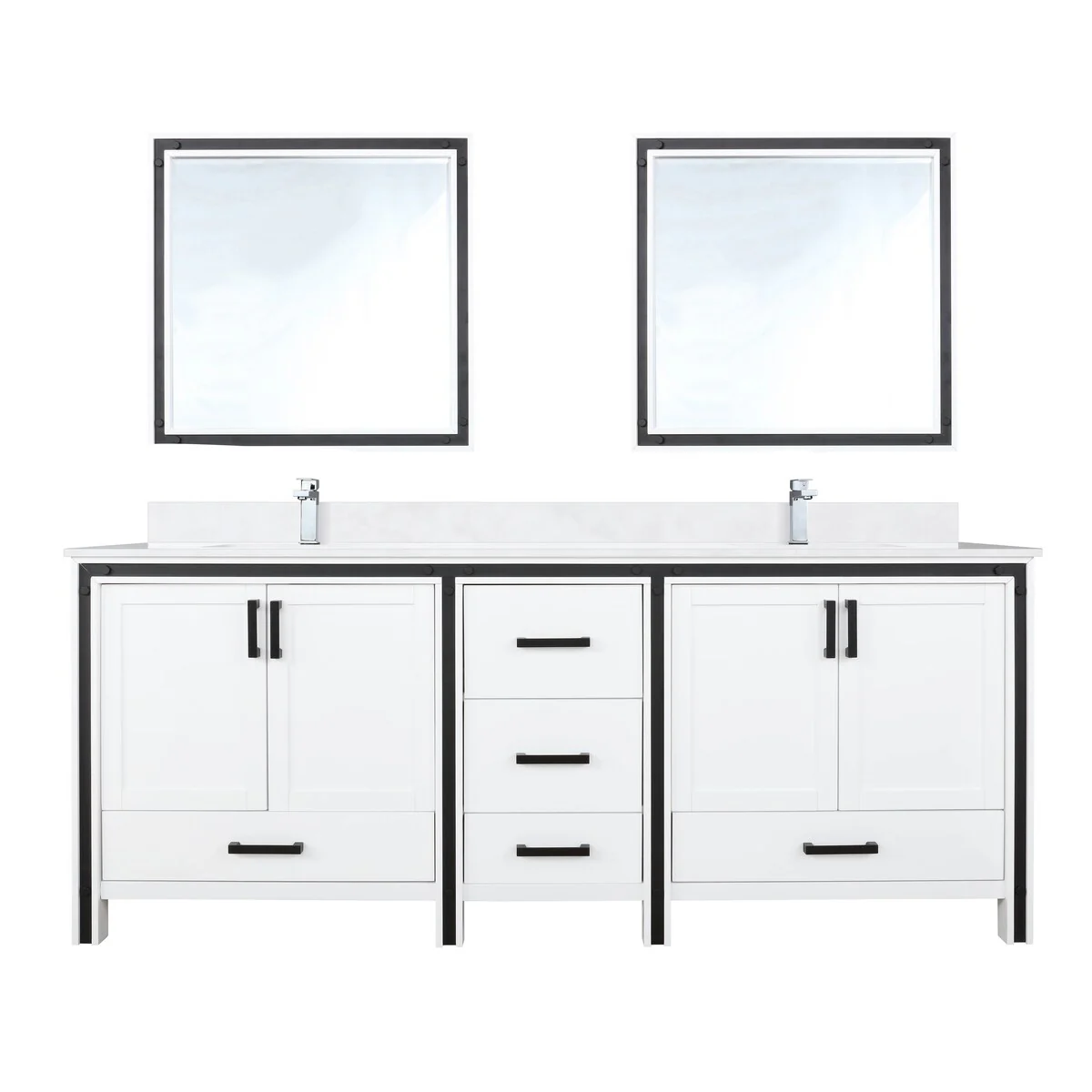 Ziva 80 in W x 22 in D White Double Bath Vanity, White Quartz Top, Faucet Set and 30 in Mirrors