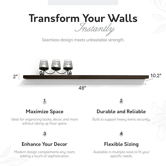 InPlace 47.24-inch Espresso Wall Mounted Floating Shelf - 47.24 inches wide x 10.2 inches deep