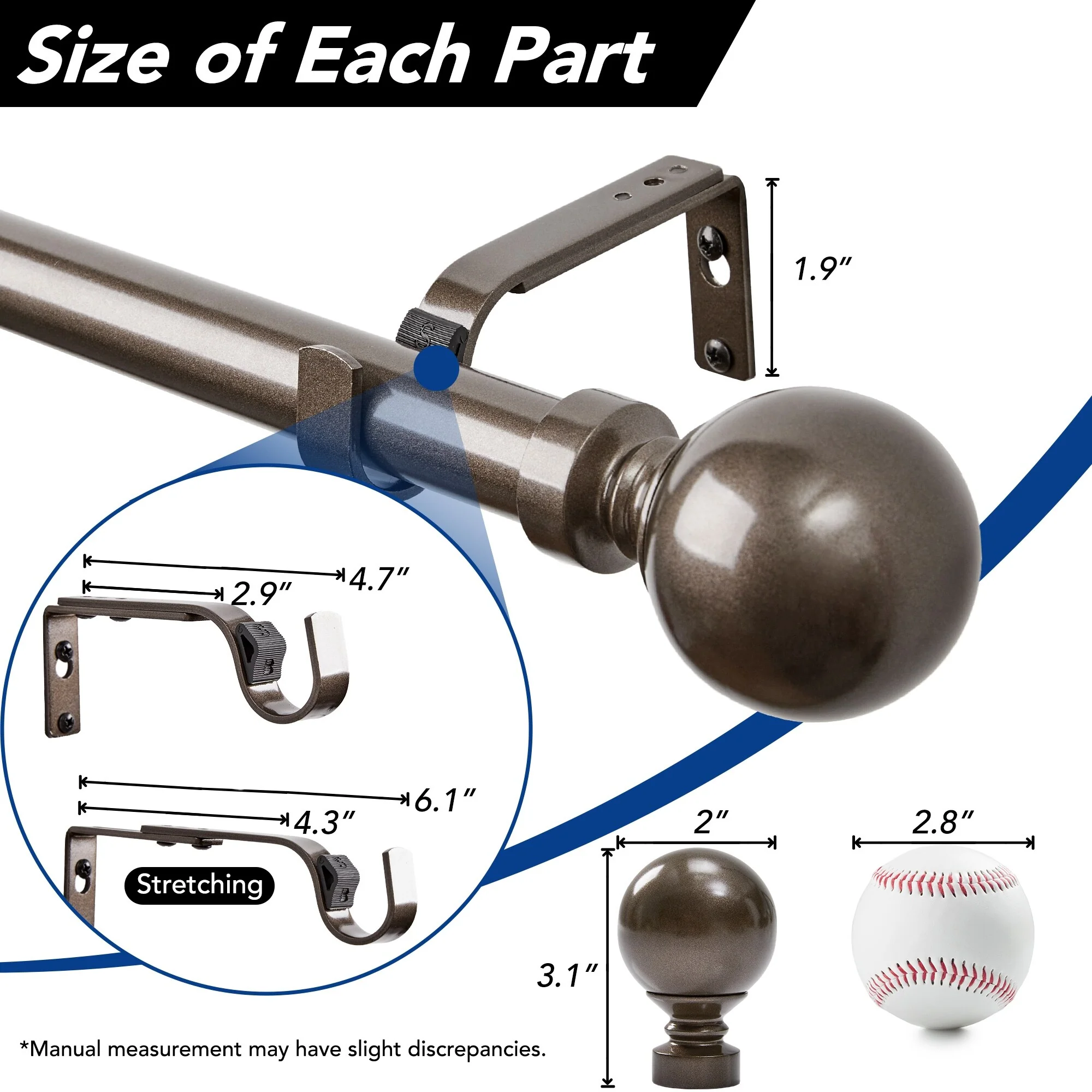 Deconovo 1 Inch Window Curtain Rod