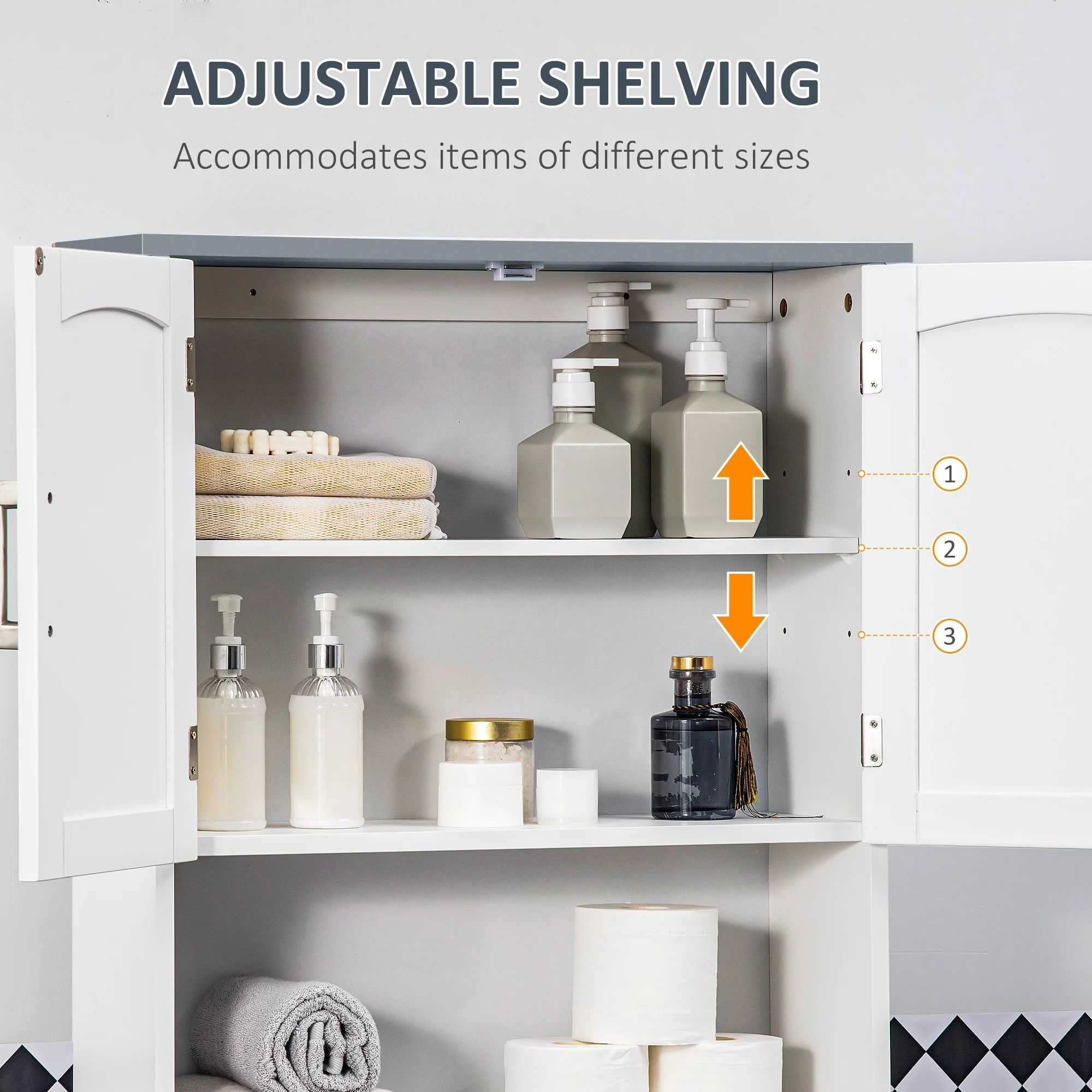 kleankin Modern Over The Toilet Storage Cabinet, Double Door Over Toilet Bathroom Organizer