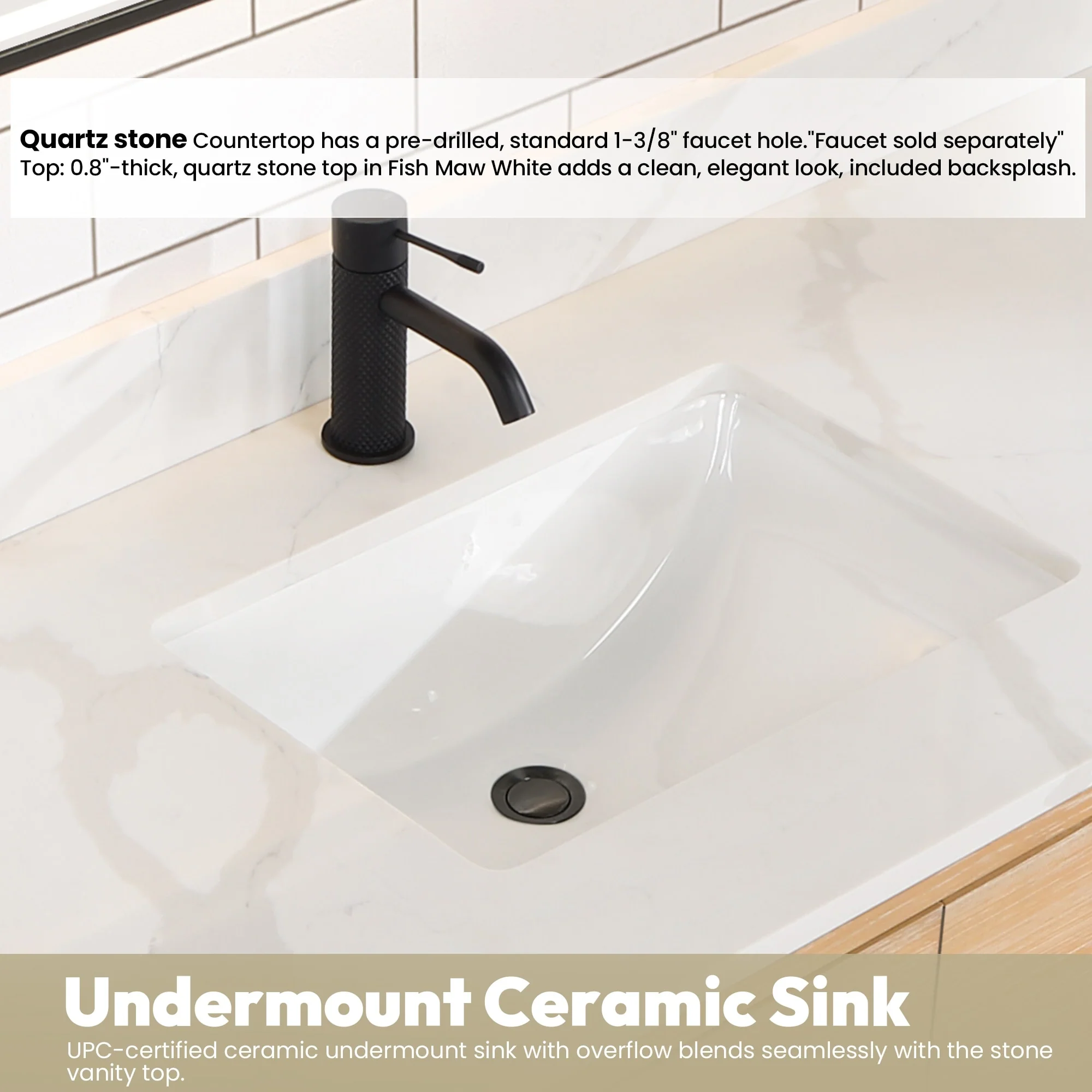 Cristo Floating Bath Vanity with White Quartz Stone Top and Mirror