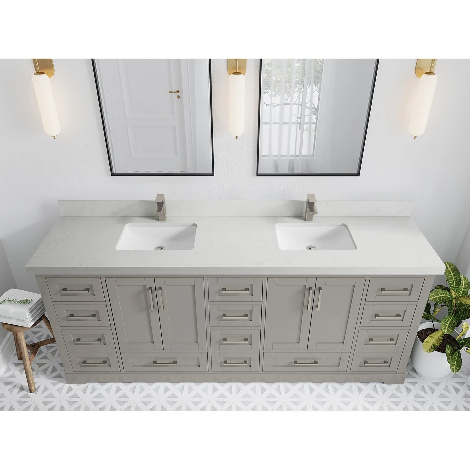 Willow Collection 84 in W x 22 in D x 36 in H Boston Double Bowl Sink Bathroom Vanity with Countertop