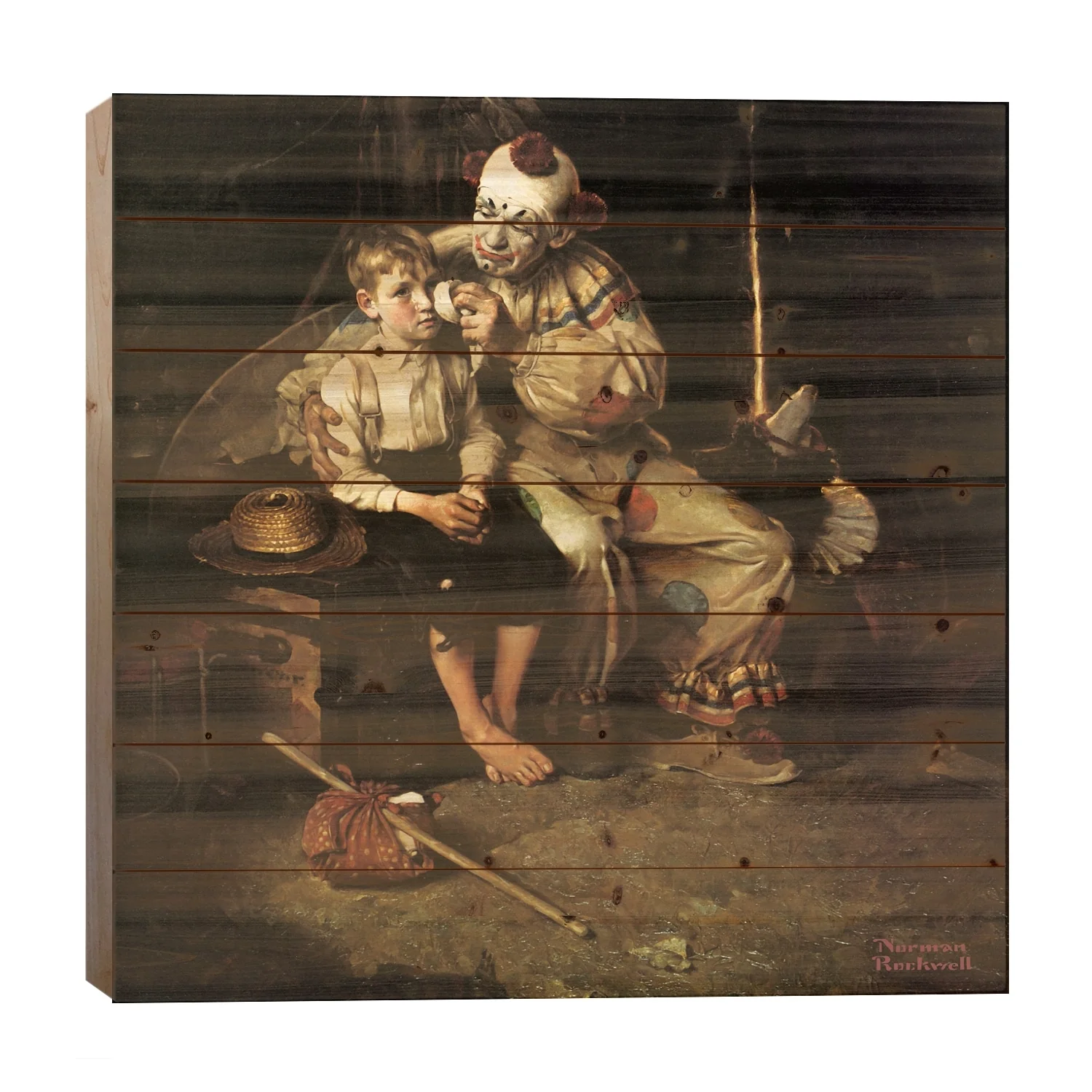 The Runaway (Runaway Boy & Clown) Print On Wood by Norman Rockwell - Multi-Color