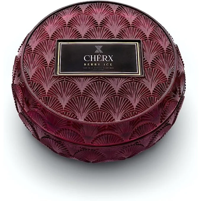 CHERX Scented Soy Wax Candle 8 oz Embossed Glass Decorative Bowl Single Wick 60 Hours Burn Time Home and Ambient Fragrances