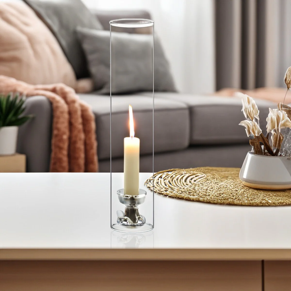 Clear Glass Cylinder Hurricane Chimney Tube, Candle Cover - 1 Piece